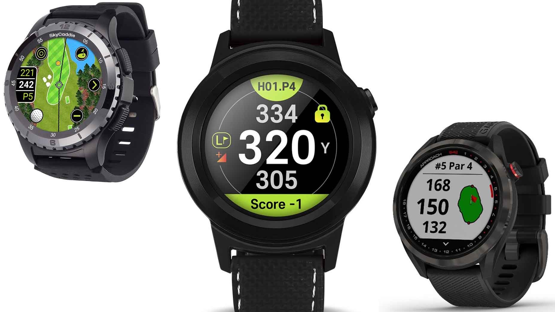 close up of 3 golf watches