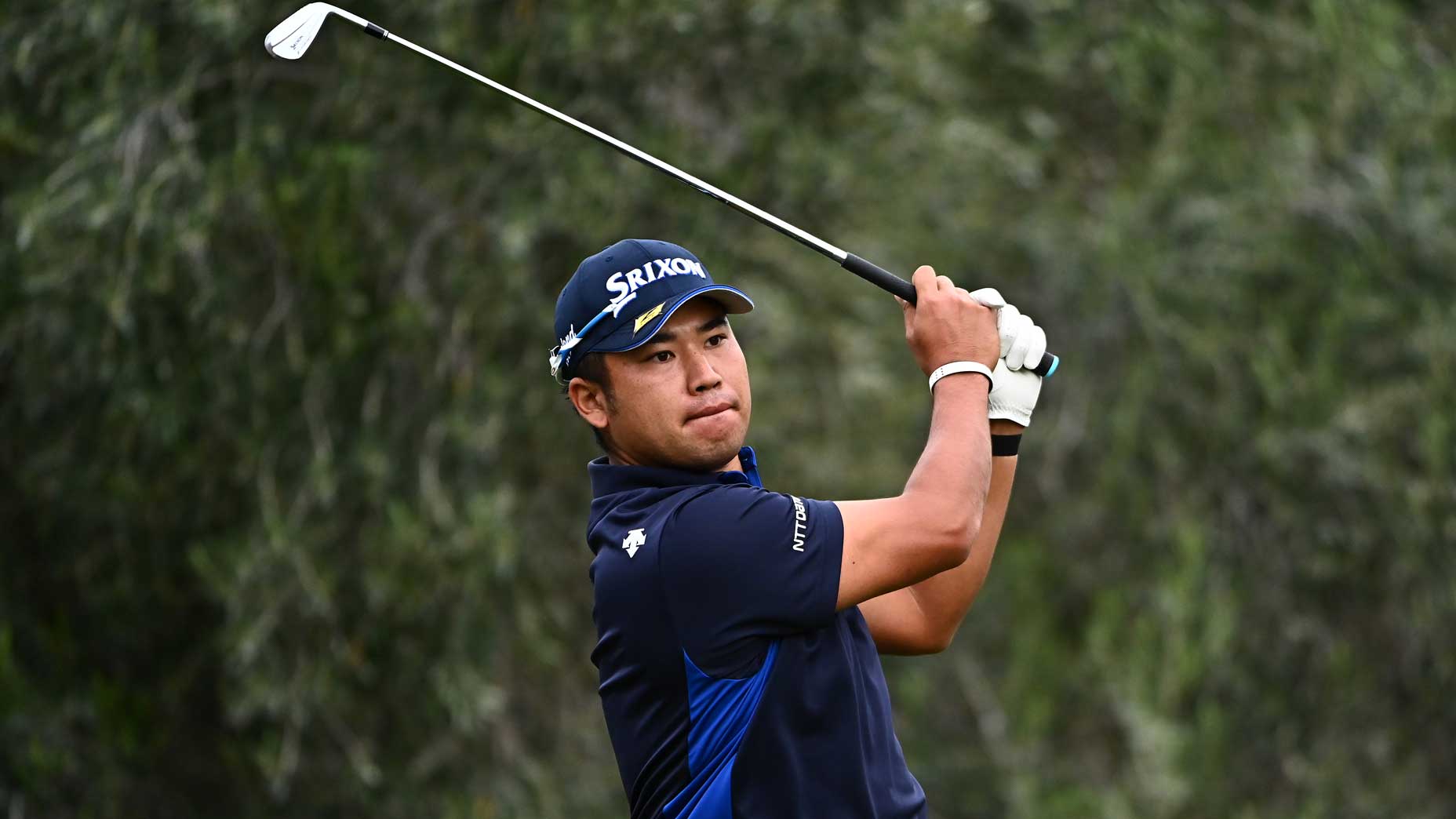 Hideki Matsuyama watches his tee shot on 14th hole during 2021 Shriners Children's Open