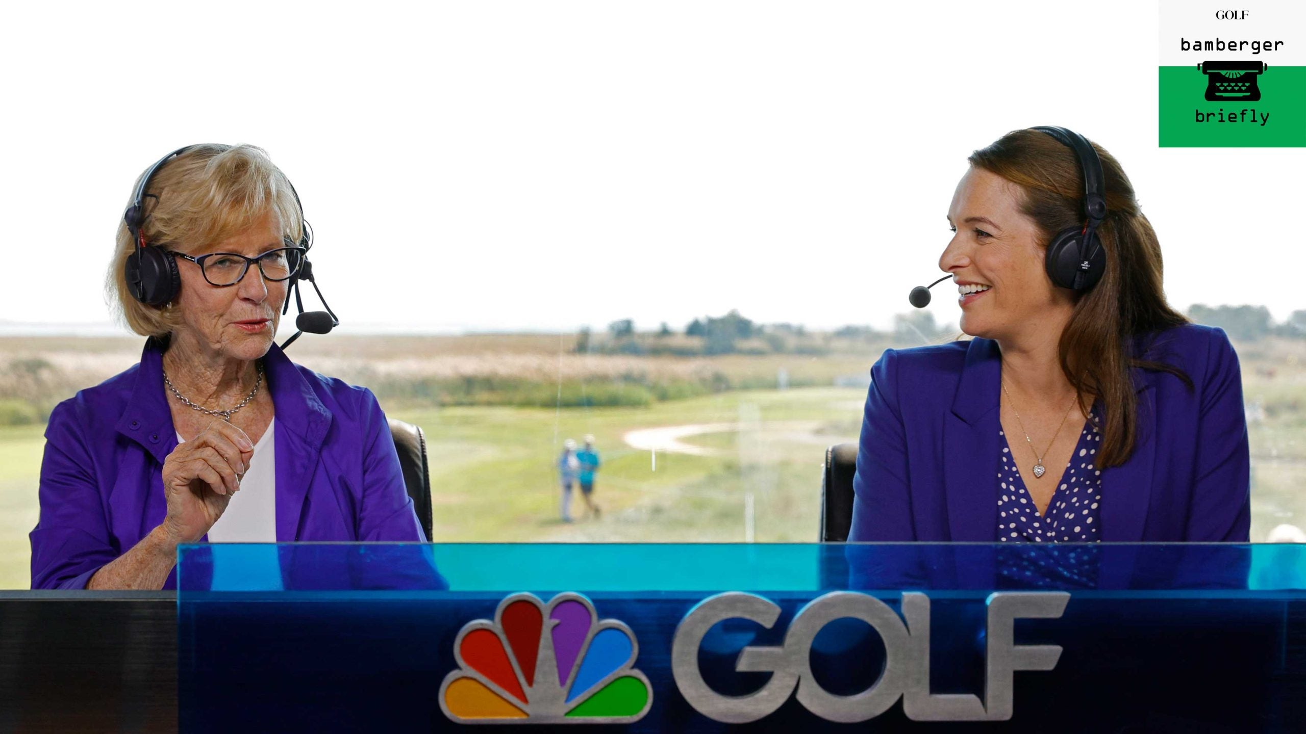 judy rankin and cara banks in booth at shoprite lpga classic