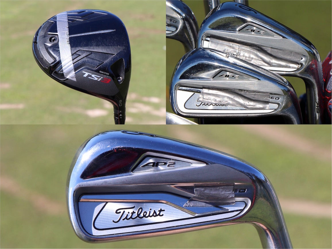 Davis Love III's golf clubs at the 2021 RSM Classic.