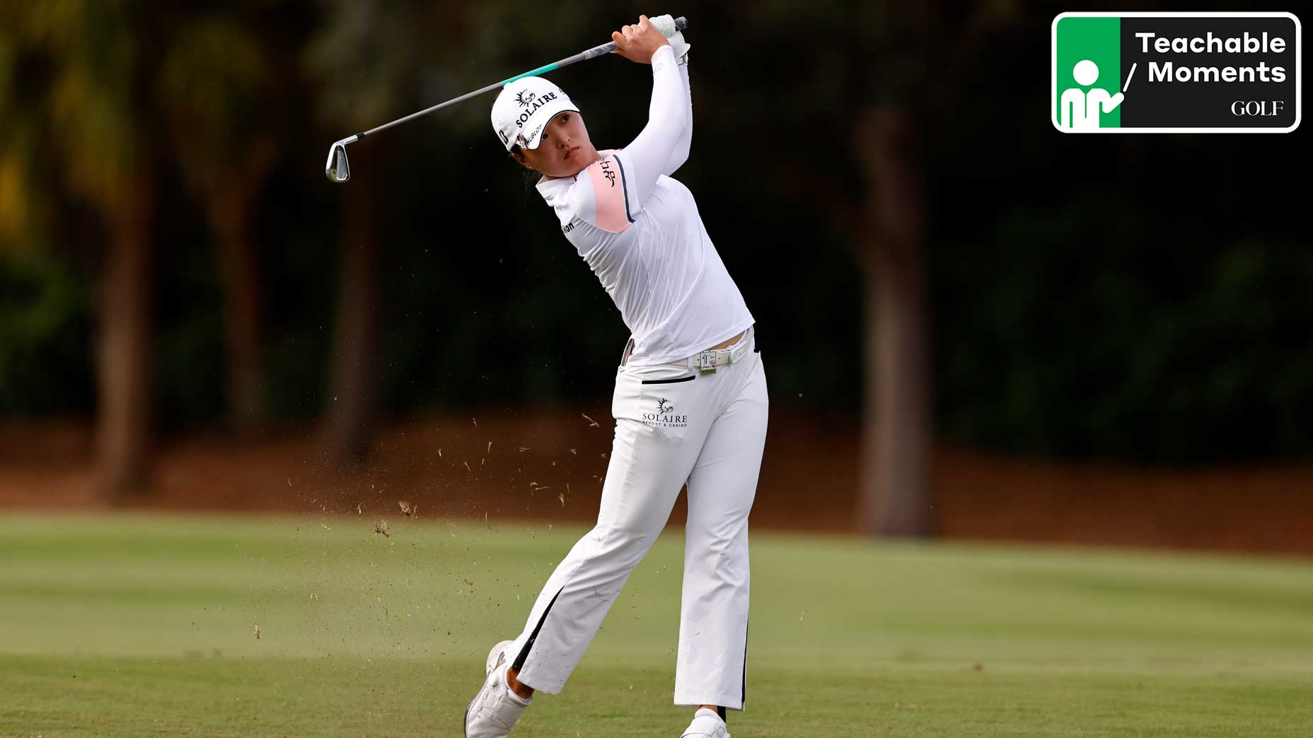 jin young ko hits fairway shot during lpga golf tournament.