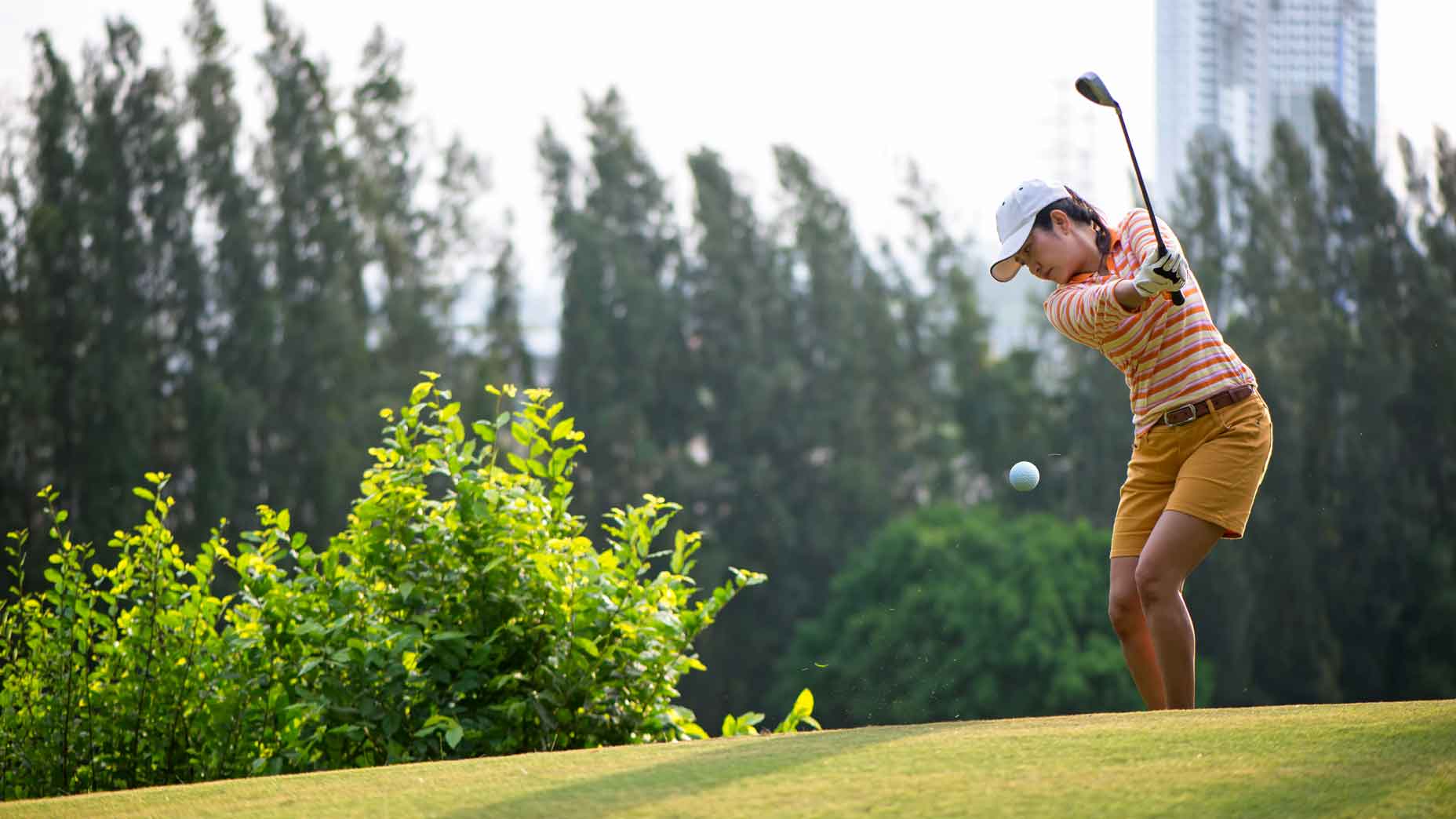woman chipping a golf ball