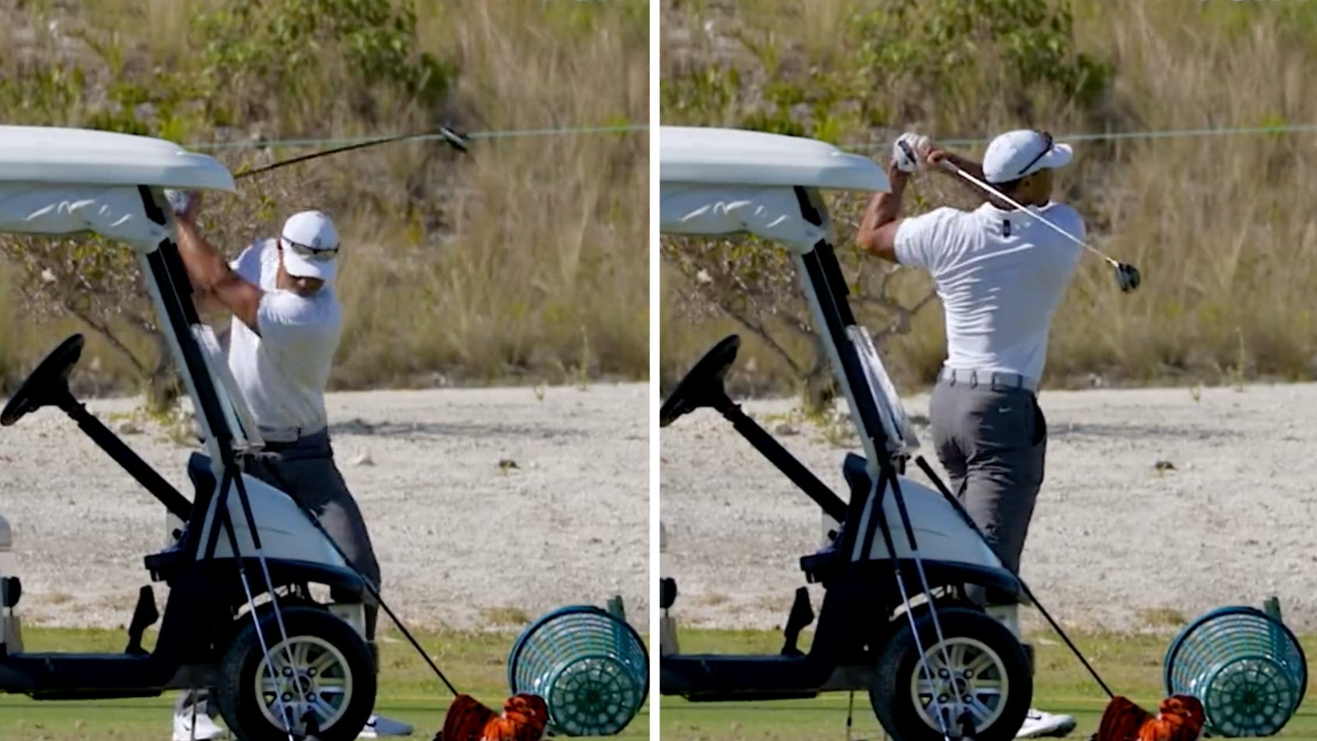 Tiger Woods hitting balls at the Albany range on Wednesday.