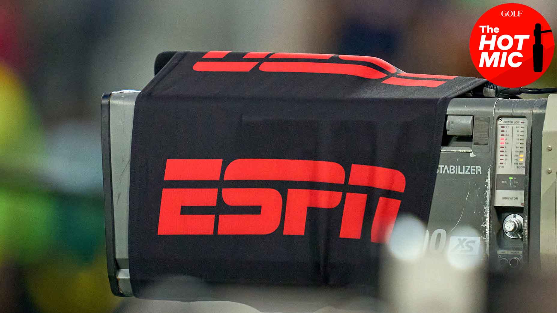 A camera with a red ESPN logo on it.