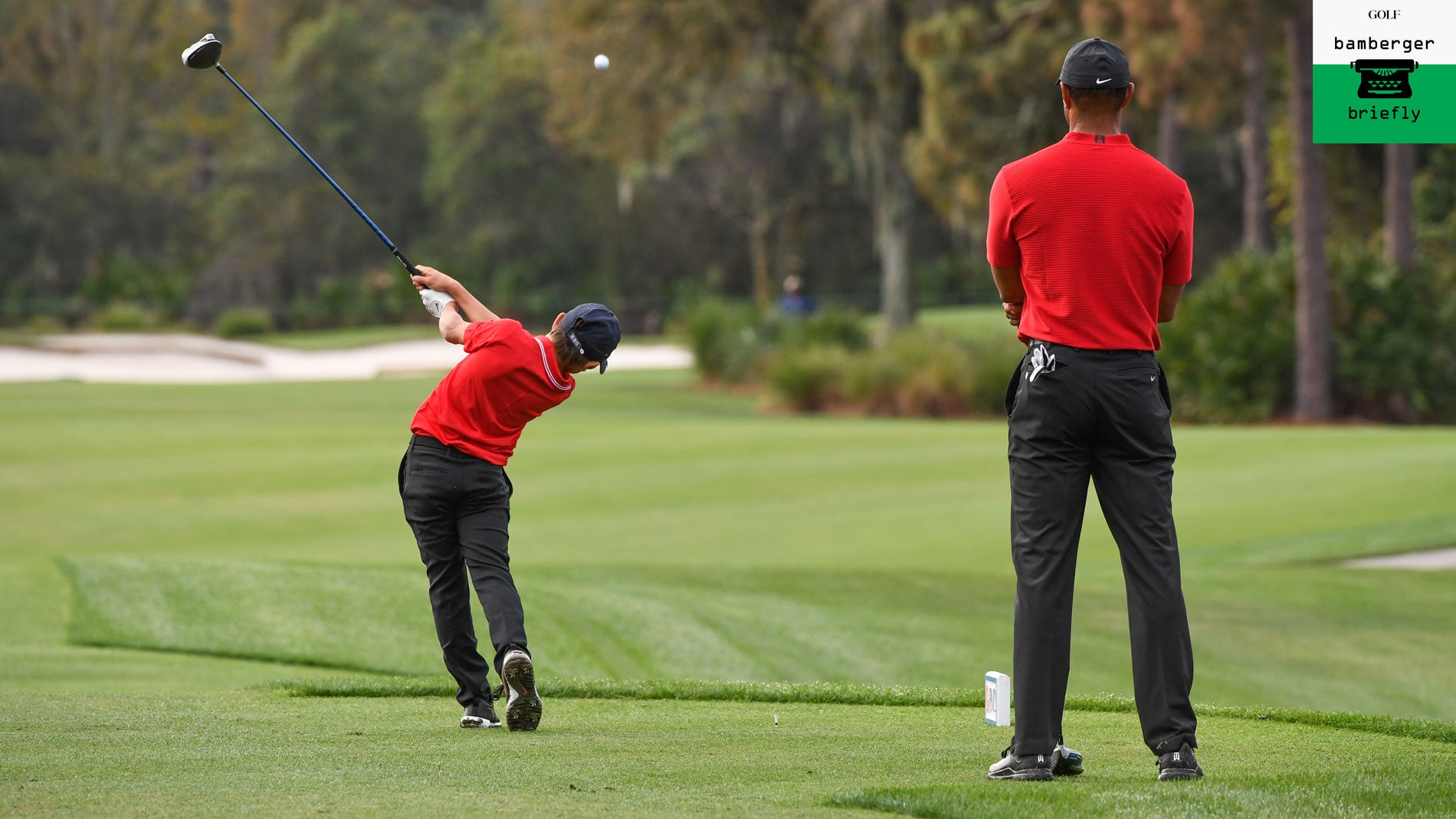 tiger and charlie woods at 2020 pnc