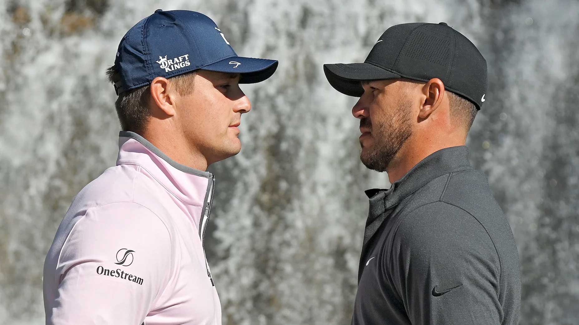 Brooks Koepka and Bryson DeChambeau face each other on golf course