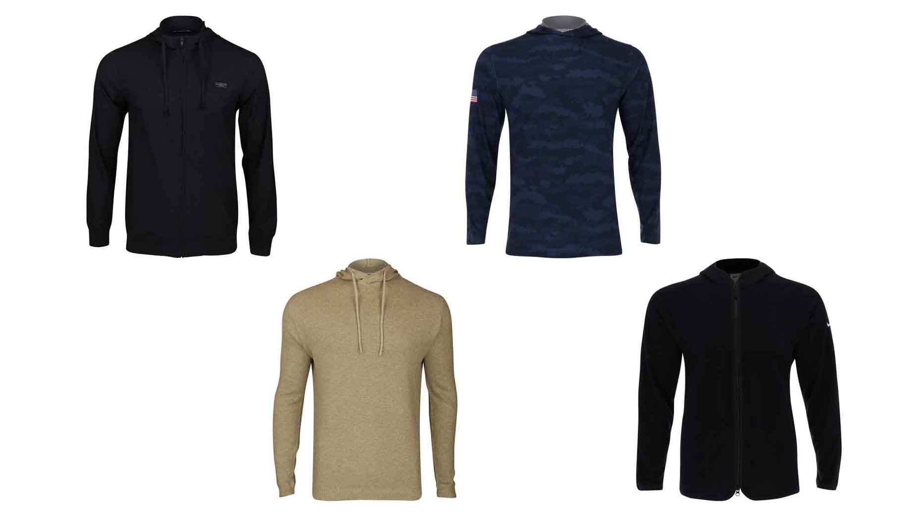 a collection of four hoodies