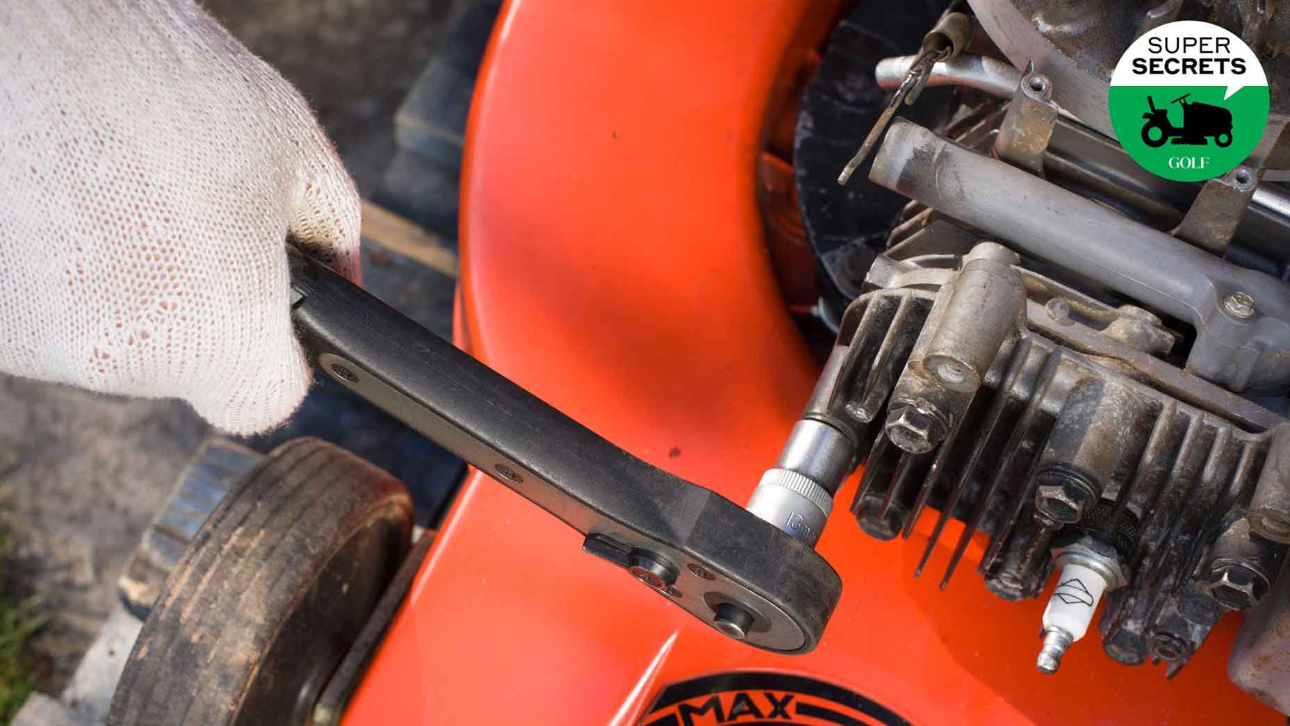 closeup of lawnmower repair