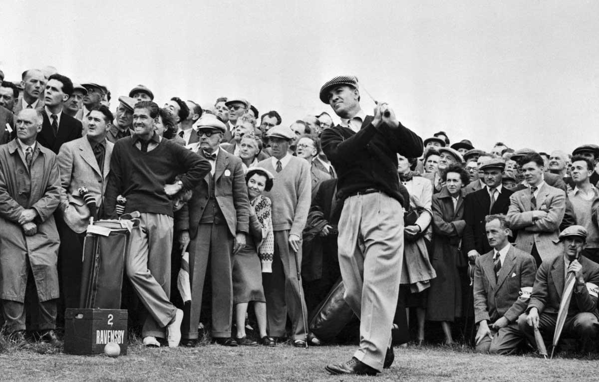 Bantam Ben Hogan, who is trying his hand at British Open Golf for the first time, is shown as he competed July 6 in the qualifying rounds at Carnoustie. Hogan, darling of the Scottish crowds watching the tournament, had a following of 3,000.