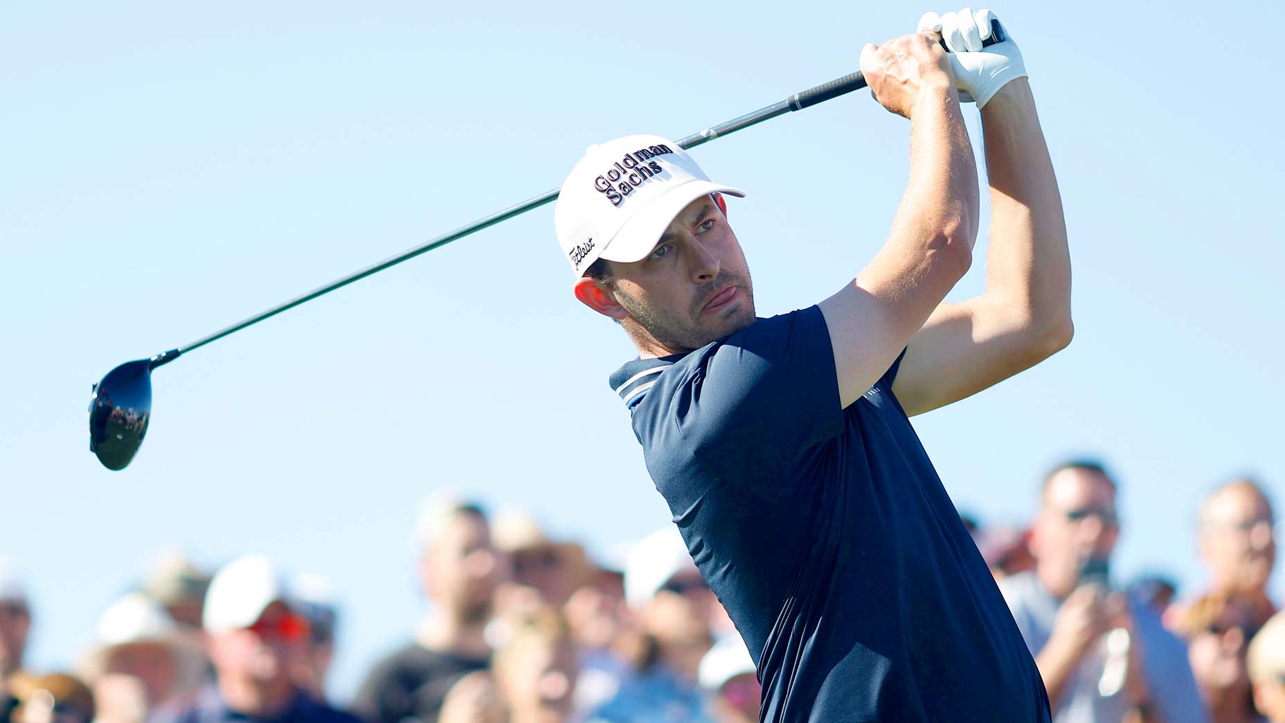 Patrick Cantlay hits driver during 2022 WM Phoenix Open