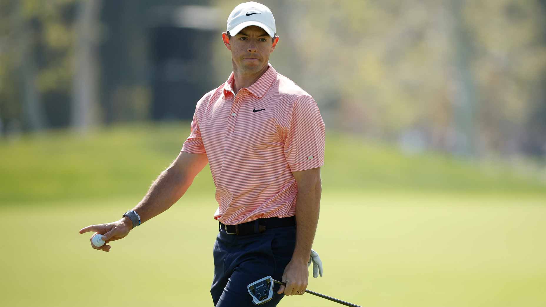 Rory McIlroy reacts to putt during 2022 Genesis Invitational