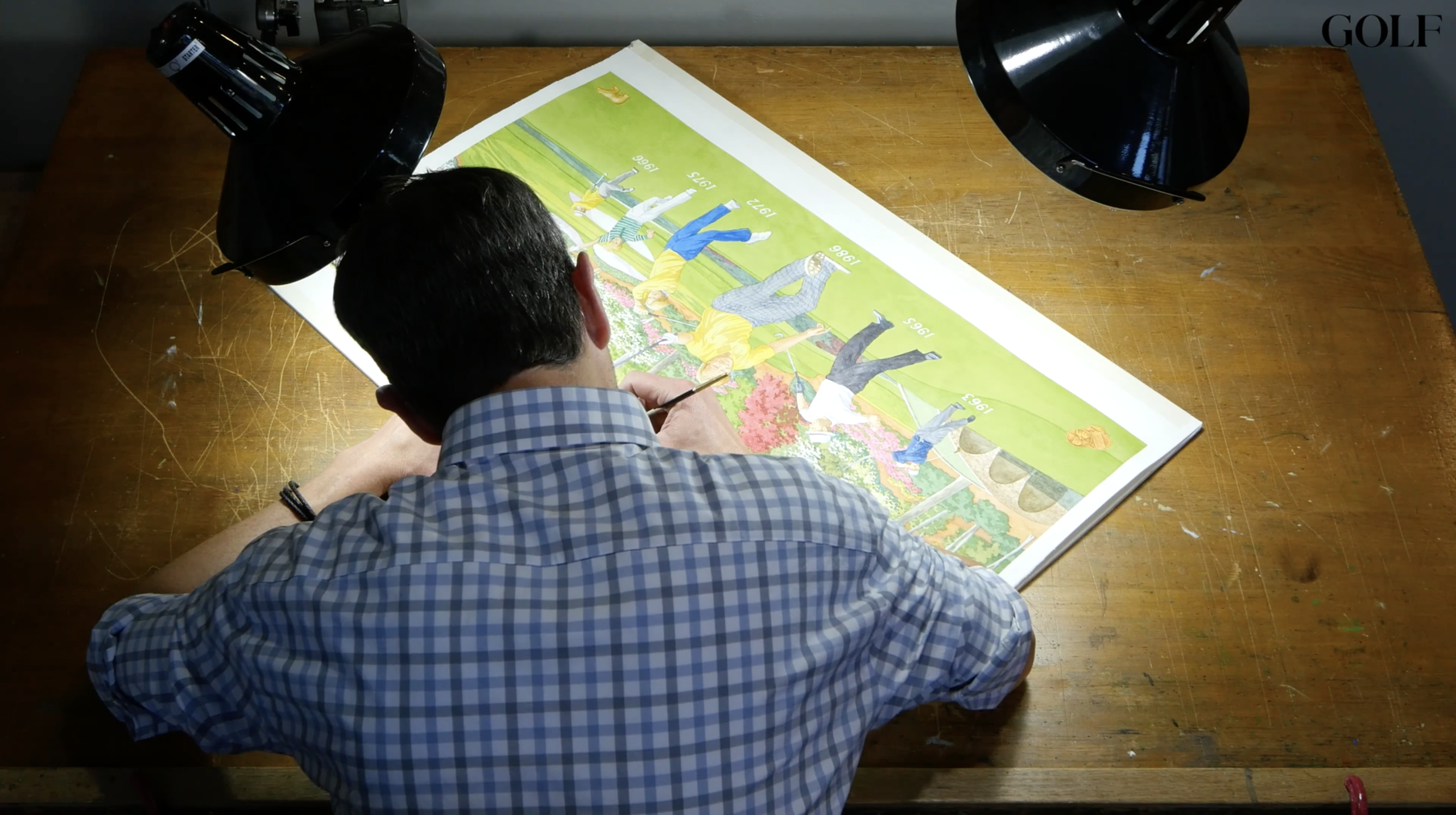 From pencil to paintbrush, watch Lee Wybranski pay tribute to Jack Nicklaus' 6 Masters wins
