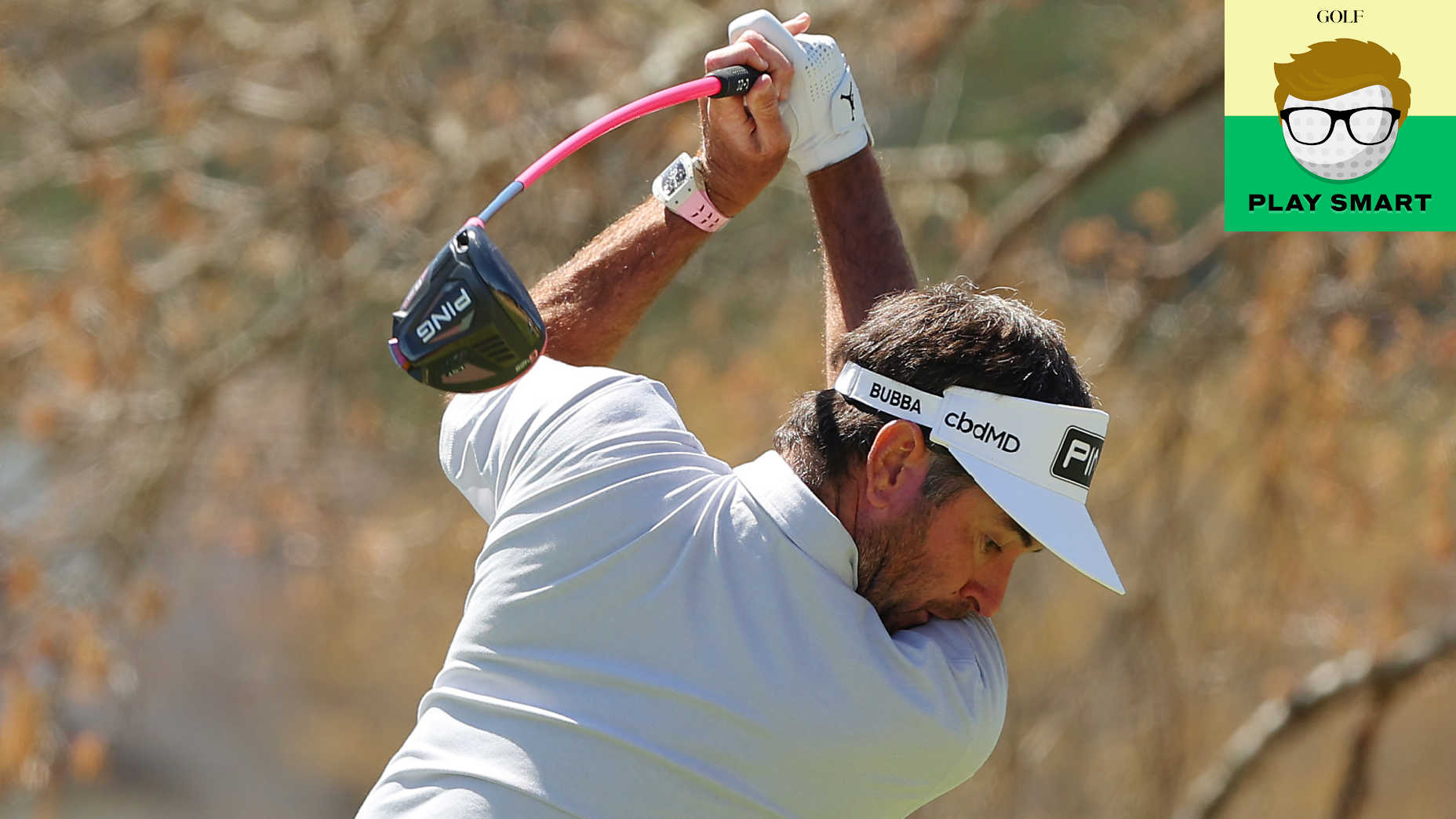 Bubba Watson hits driver during golf tournament
