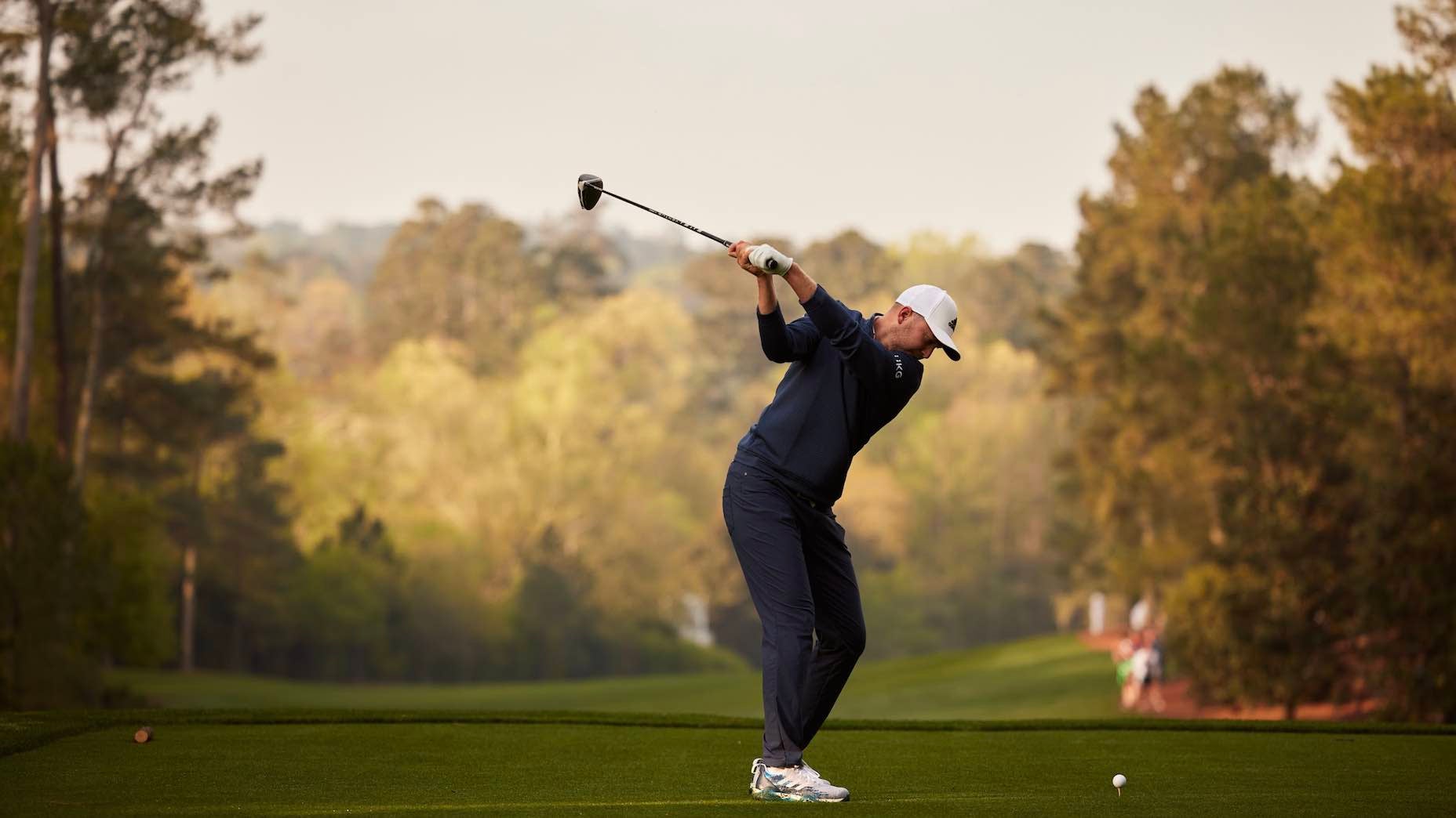 Xander Schauffele hits tee shot at Augusta National during Masters practice
