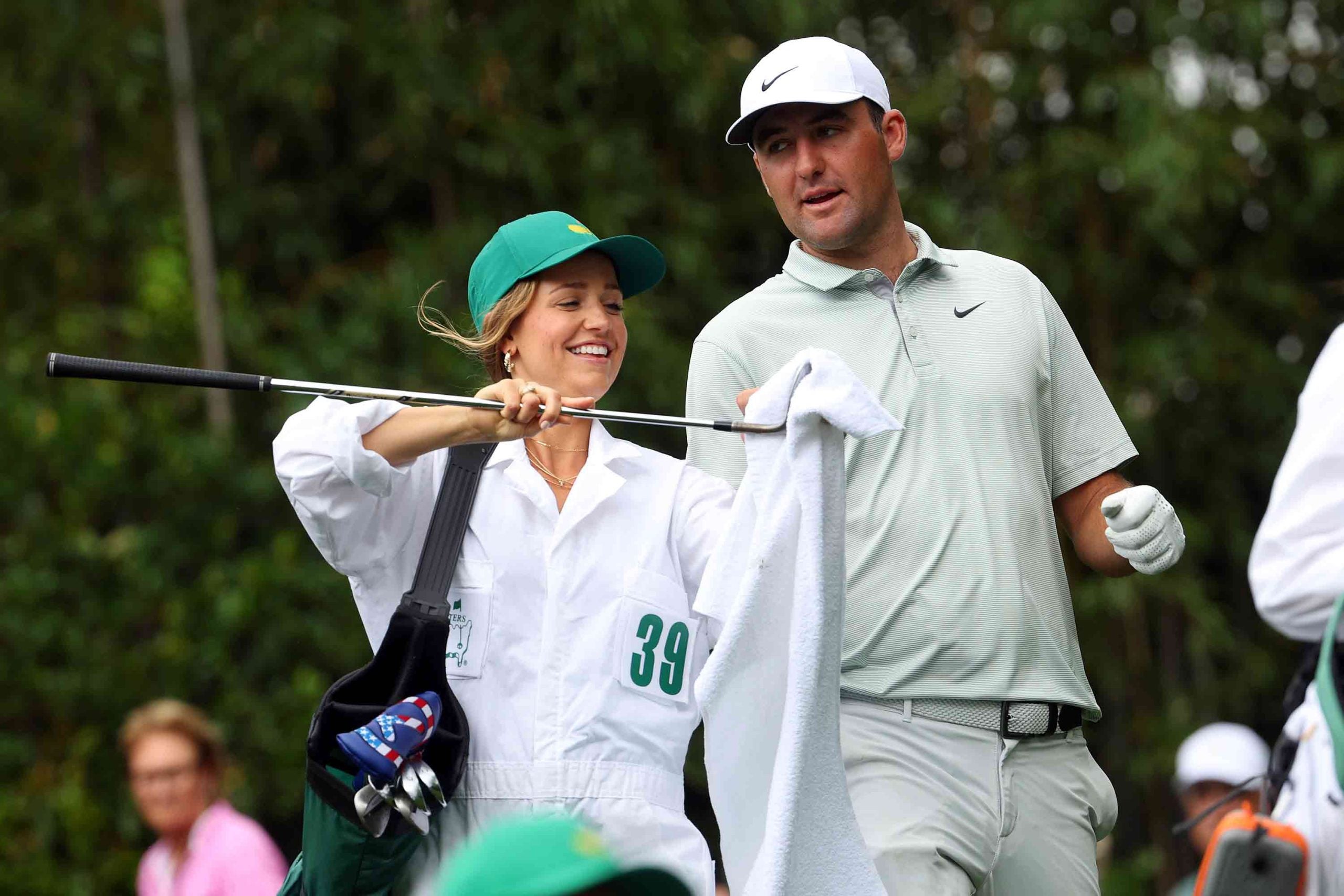 Scottie and Meredith Scheffler at the Par 3 Contest