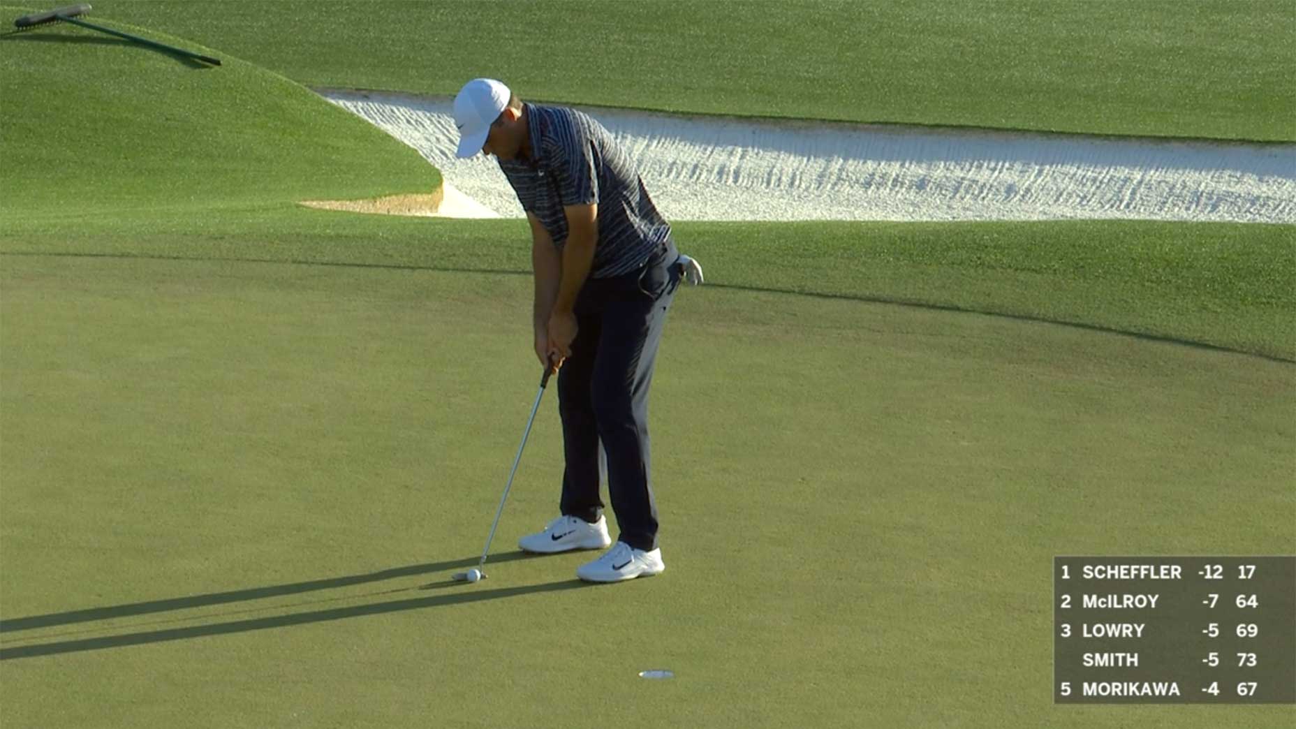 Scottie Scheffler lines up a putt at the Masters.