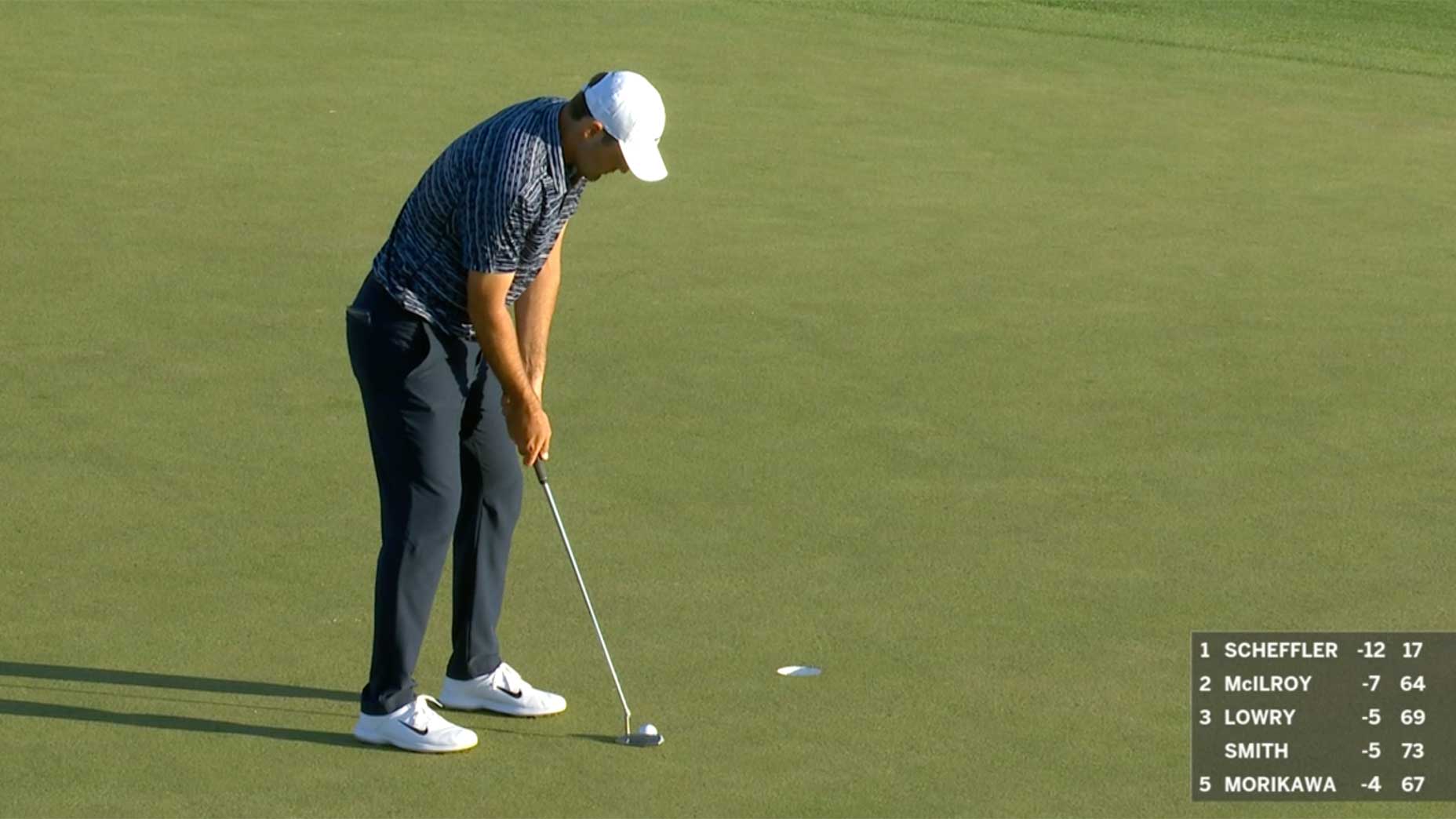Scottie Scheffler lines up a putt at the Masters.