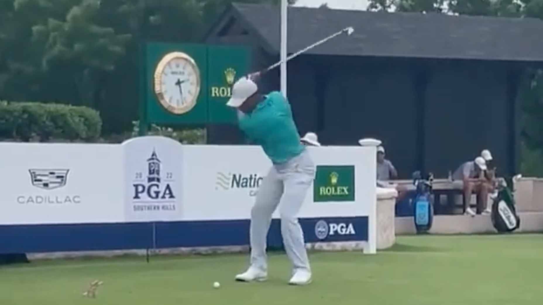 Tiger Woods was captured by fan cameras on Sunday ahead of the PGA Championship.