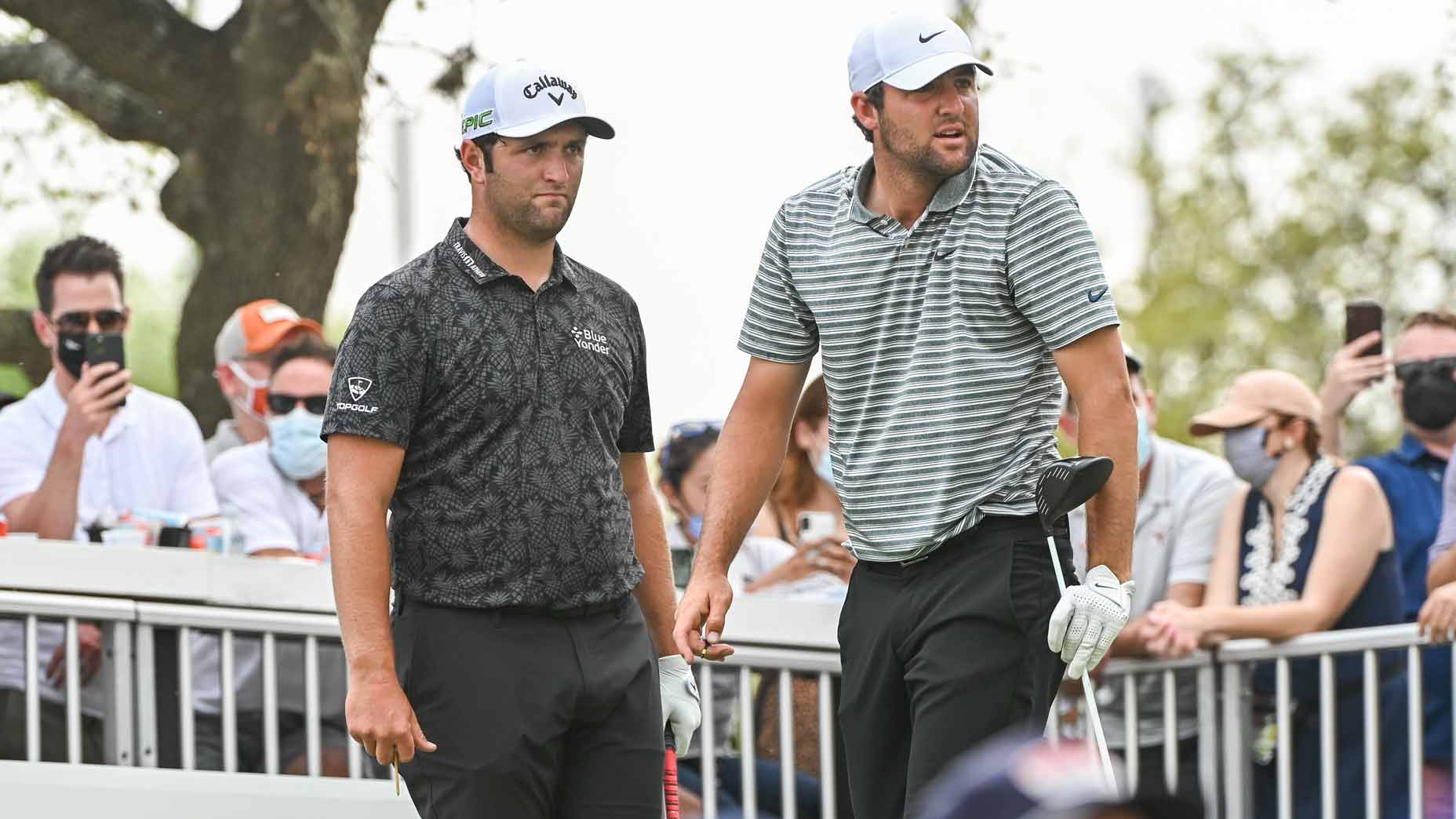 Jon Rahm and Scottie Scheffler on tee at 2021 WGC-Dell Match Play
