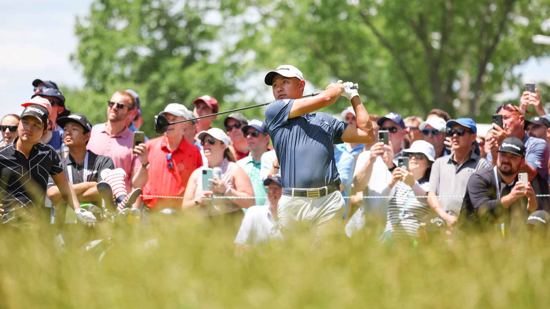 collin morikawa hits drive