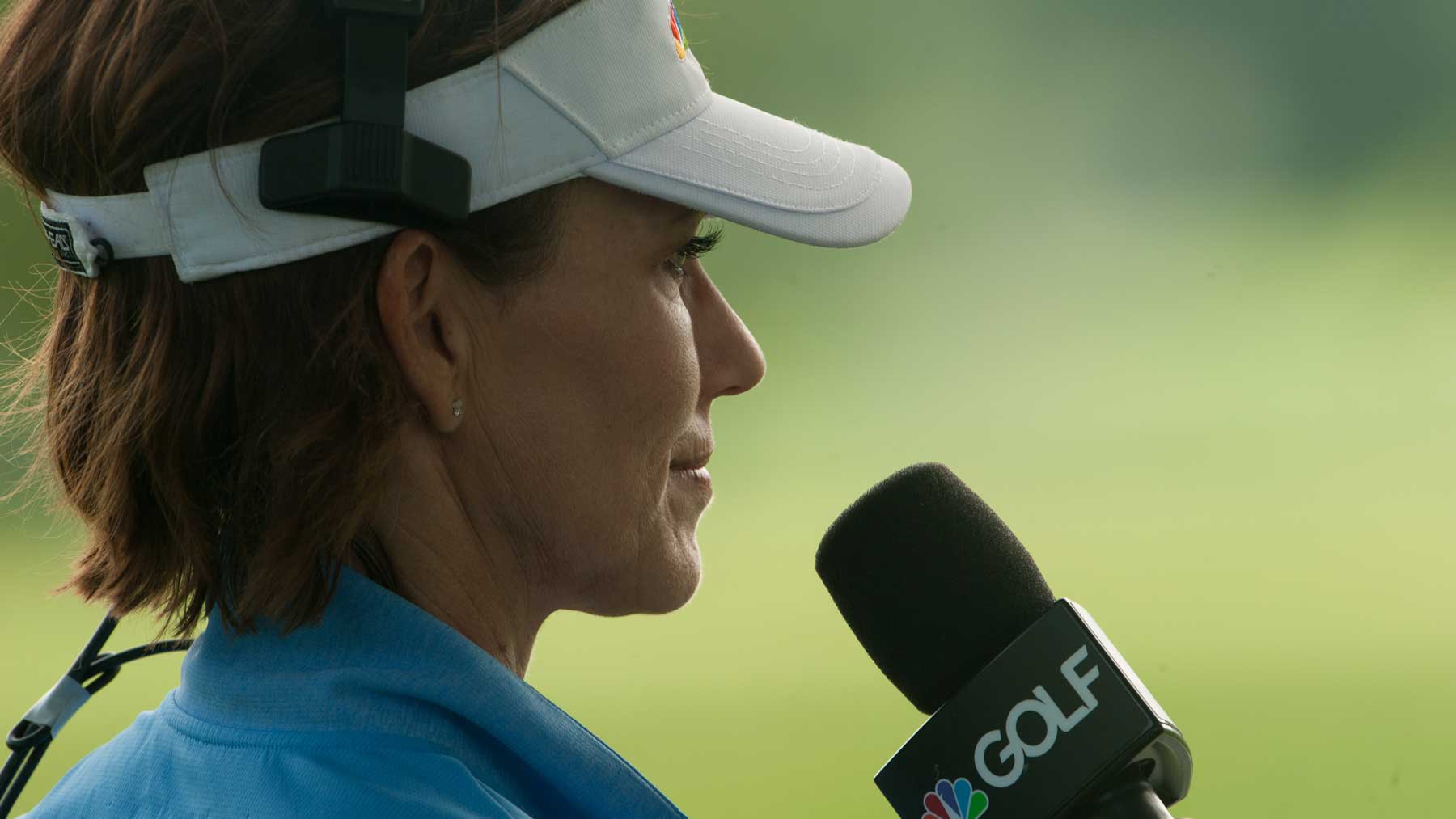Reporter Kay Cockerill watches play during Round Two of the 2015 KPMG Women's PGA Championship held at Westchester Country Club on June 12, 2015 in Harrison, New York.