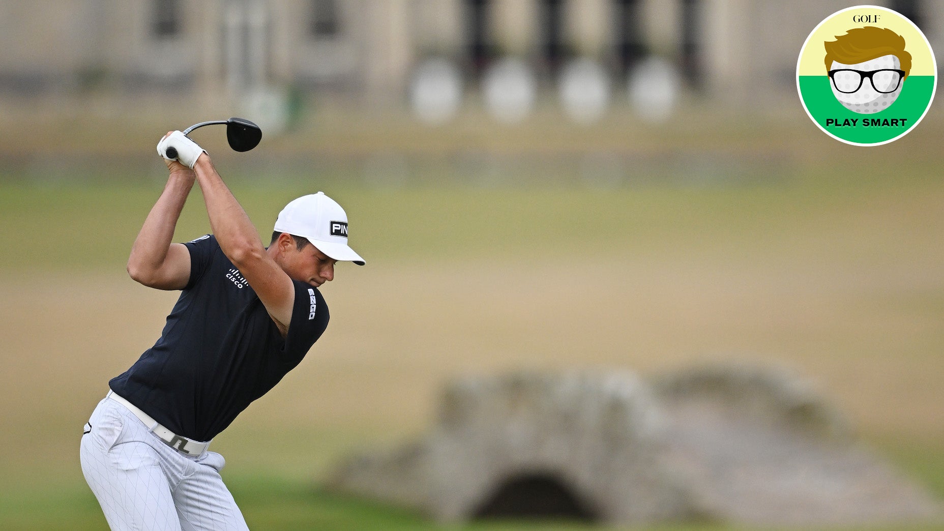 Viktor Hovland hits shot during 2022 Open Championship