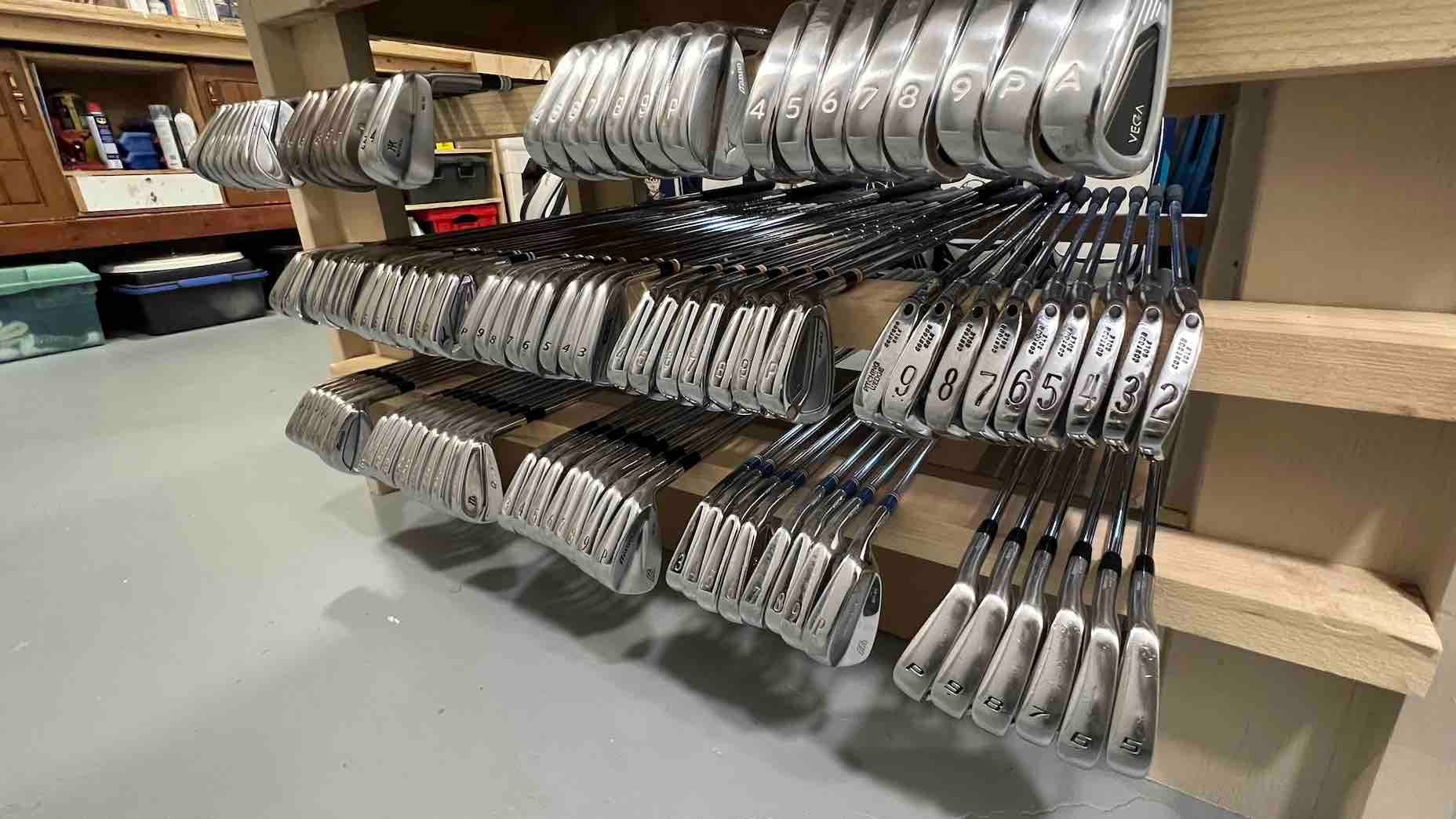 Rack of used clubs - irons