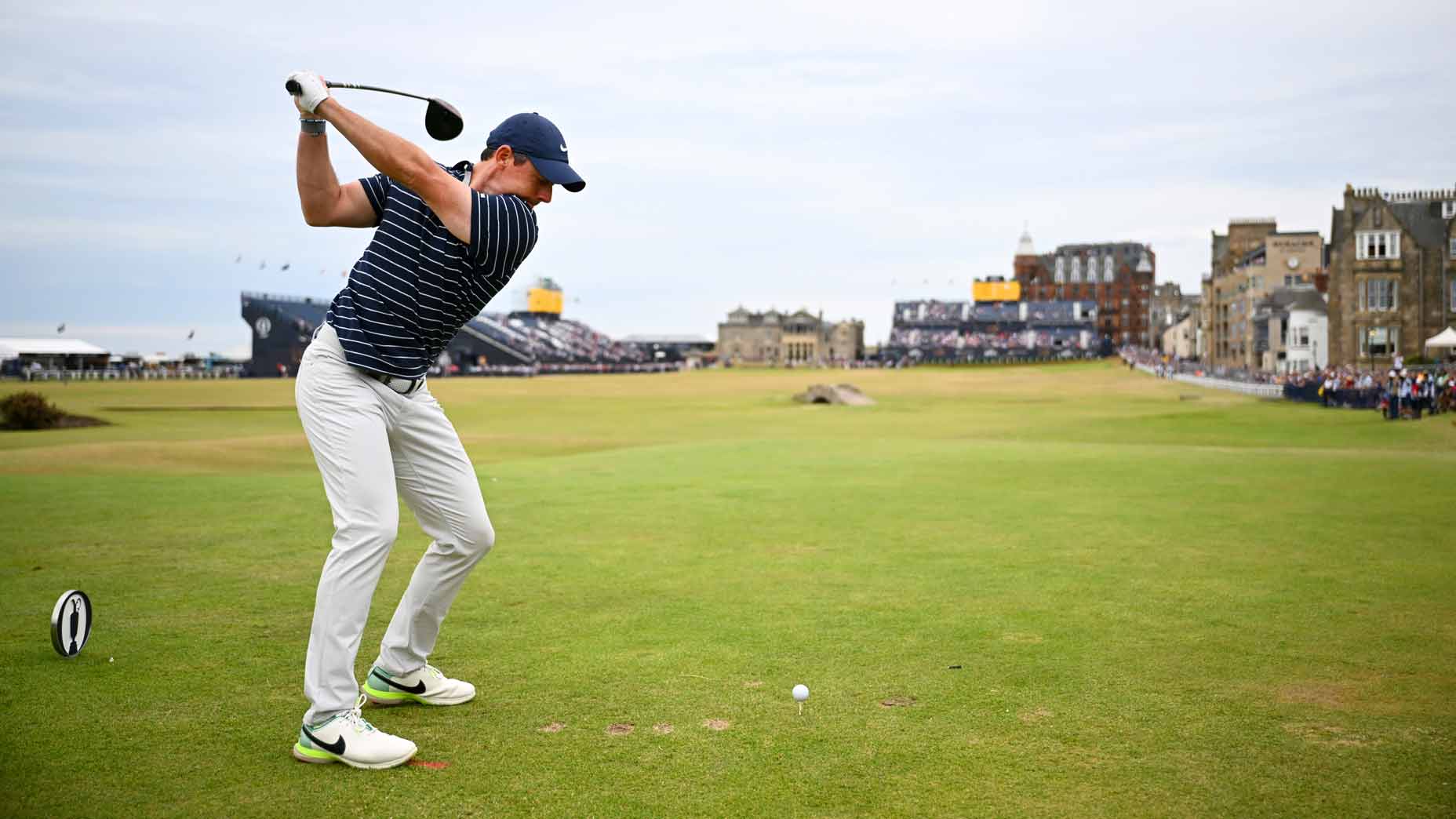Rory McIlroy hits drive prior to 2022 Open Championship