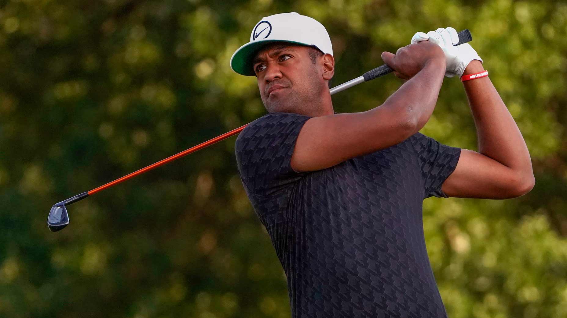 Tony Finau hits tee shot during 3M Open