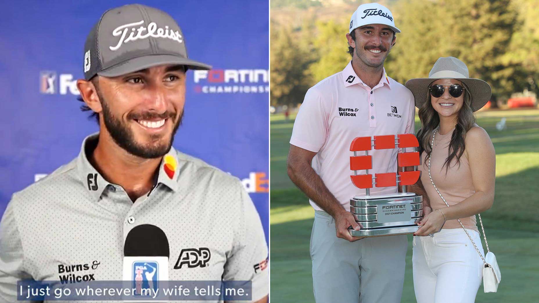 Max Homa with his wife Lacey after his win at the 2021 Fortinet Championship