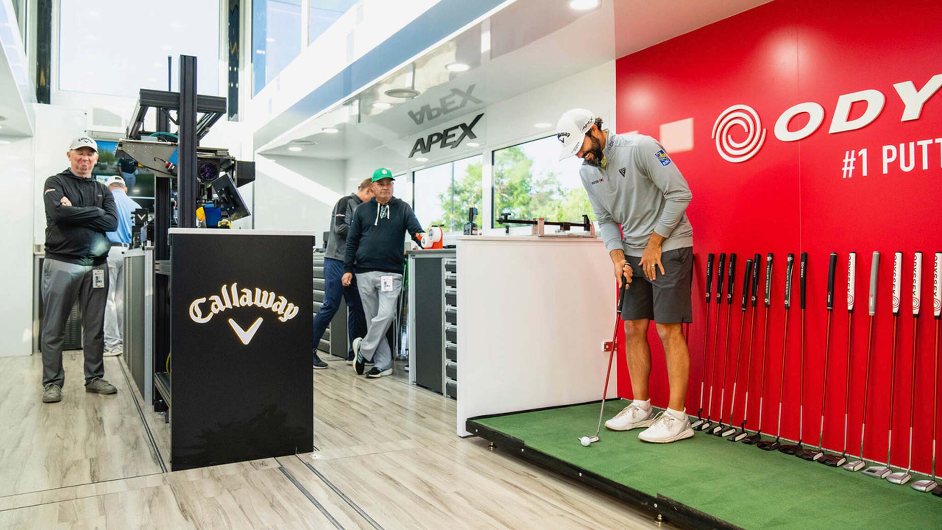 PGA Tour pro Adam Hadwin rolls putts on Odyssey's Tour truck