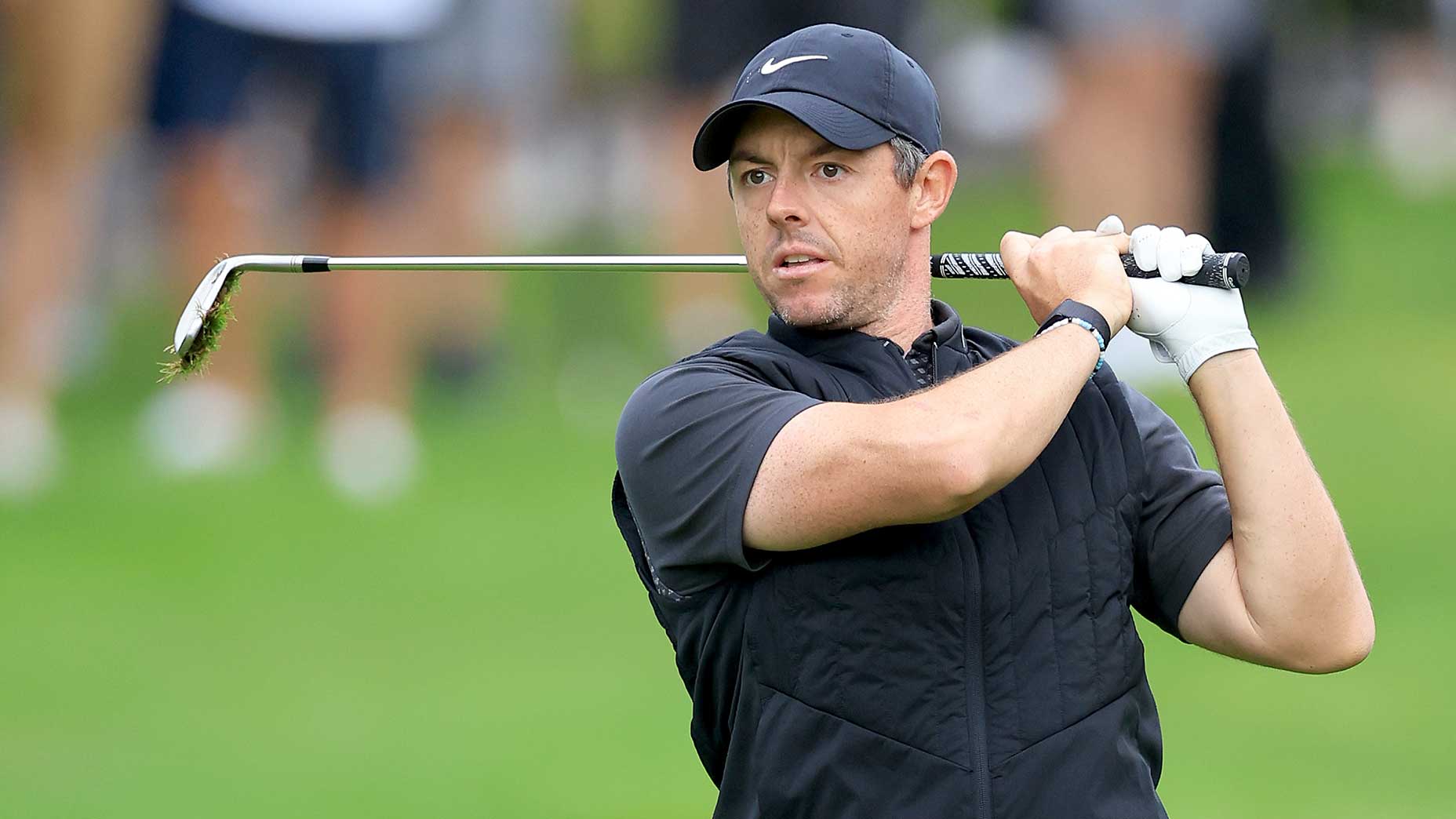 Rory McIlroy watches an approach at the BMW PGA Championship on Thursday.