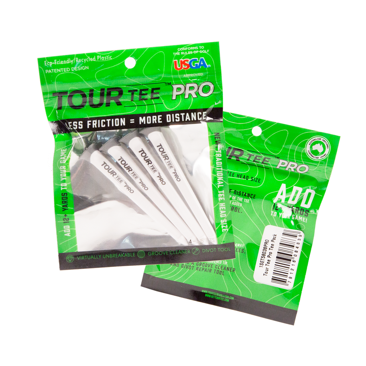 Green packaging, lime green. The tees are white with black accents- kind of thicker. They look very durable.