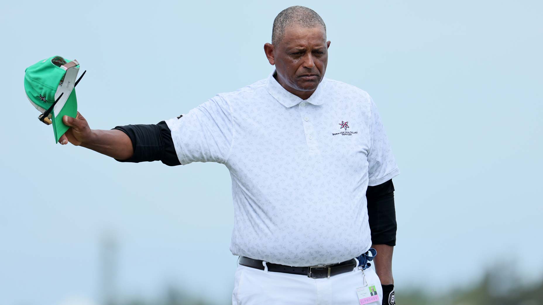 Kim Swan of Bermuda plays his shot from the tenth tee during the first round of the Butterfield Bermuda Championship at Port Royal Golf Course on October 27, 2022 in Southampton.