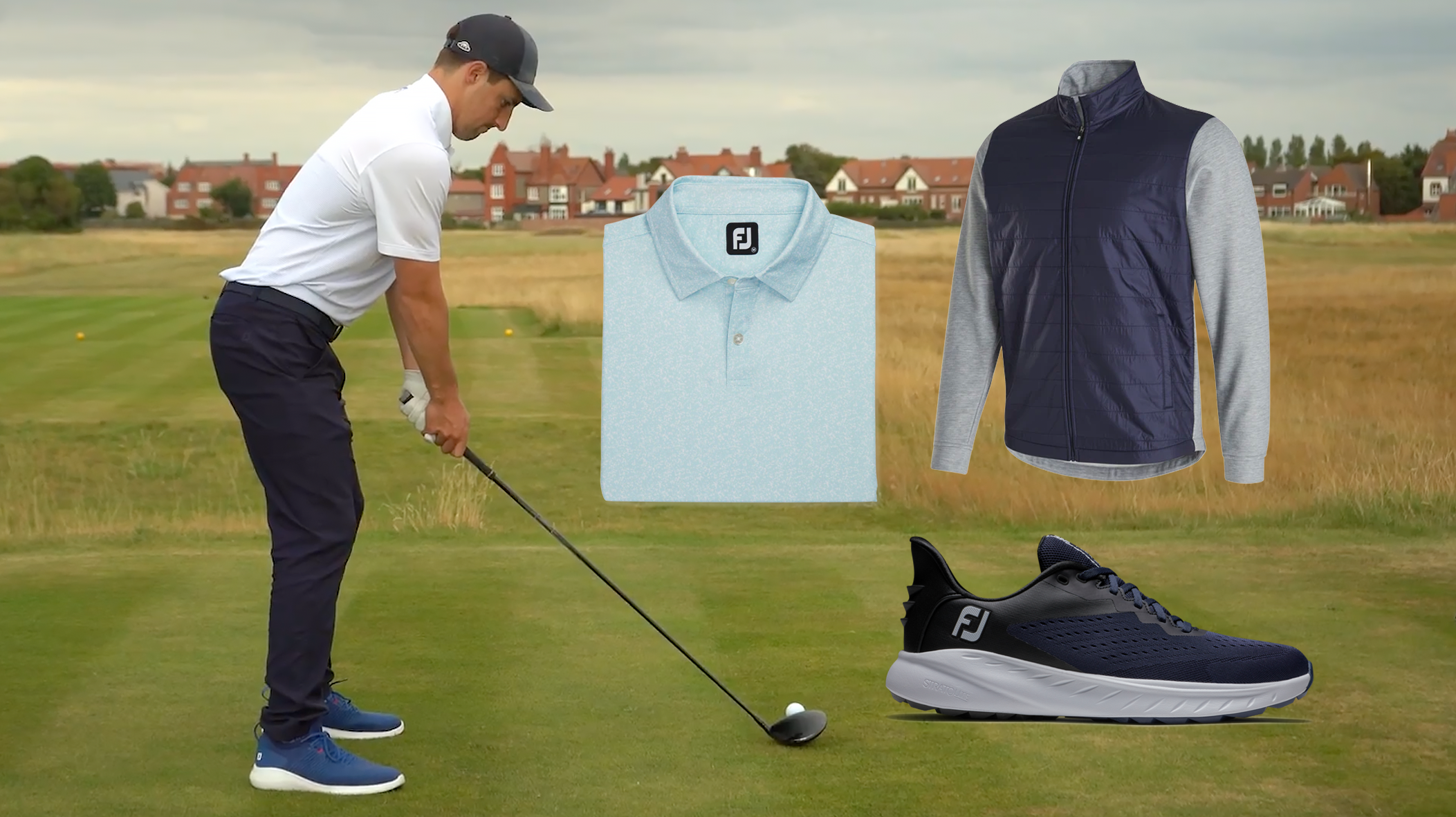 Dylan Dethier teeing off in full FootJoy at Liverpool