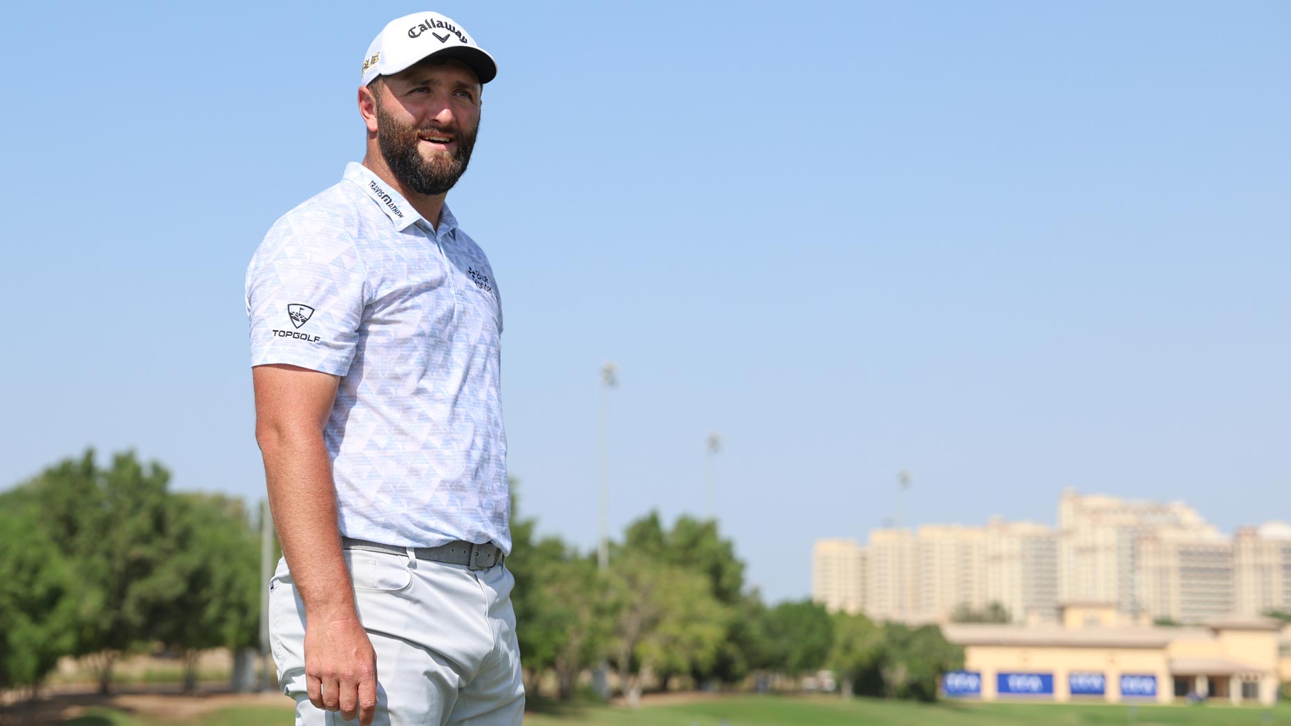 Jon Rahm of Spain practices at the driving range prior to the DP World Tour Championship on the Earth Course at Jumeirah Golf Estates on November 16, 2022 in Dubai, United Arab Emirates.