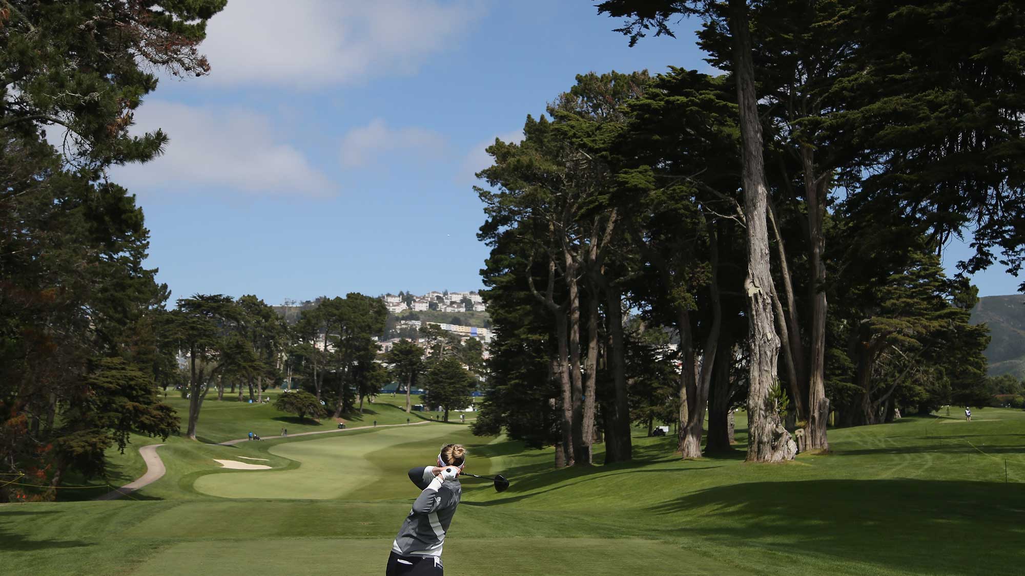 Nelly Korda watches her tee shot on the ninth hole during the first round of the Mediheal Championship at Lake Merced Golf Club on April 26, 2018 in Daly City, California. (Photo by Matt Sullivan/Getty Images)