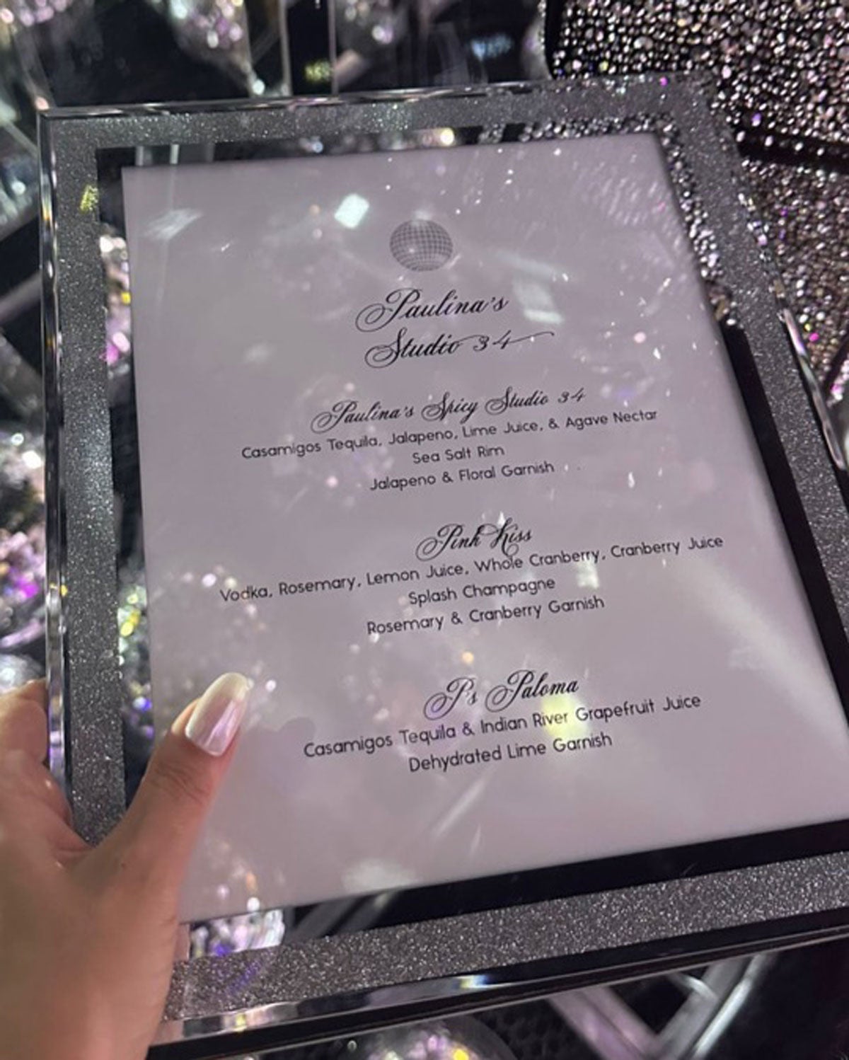 The cocktail menu at Paulina Gretzky's party