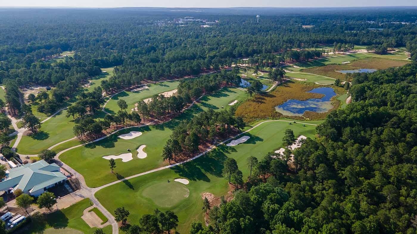 An aerial view of Pinehurst No. 8.