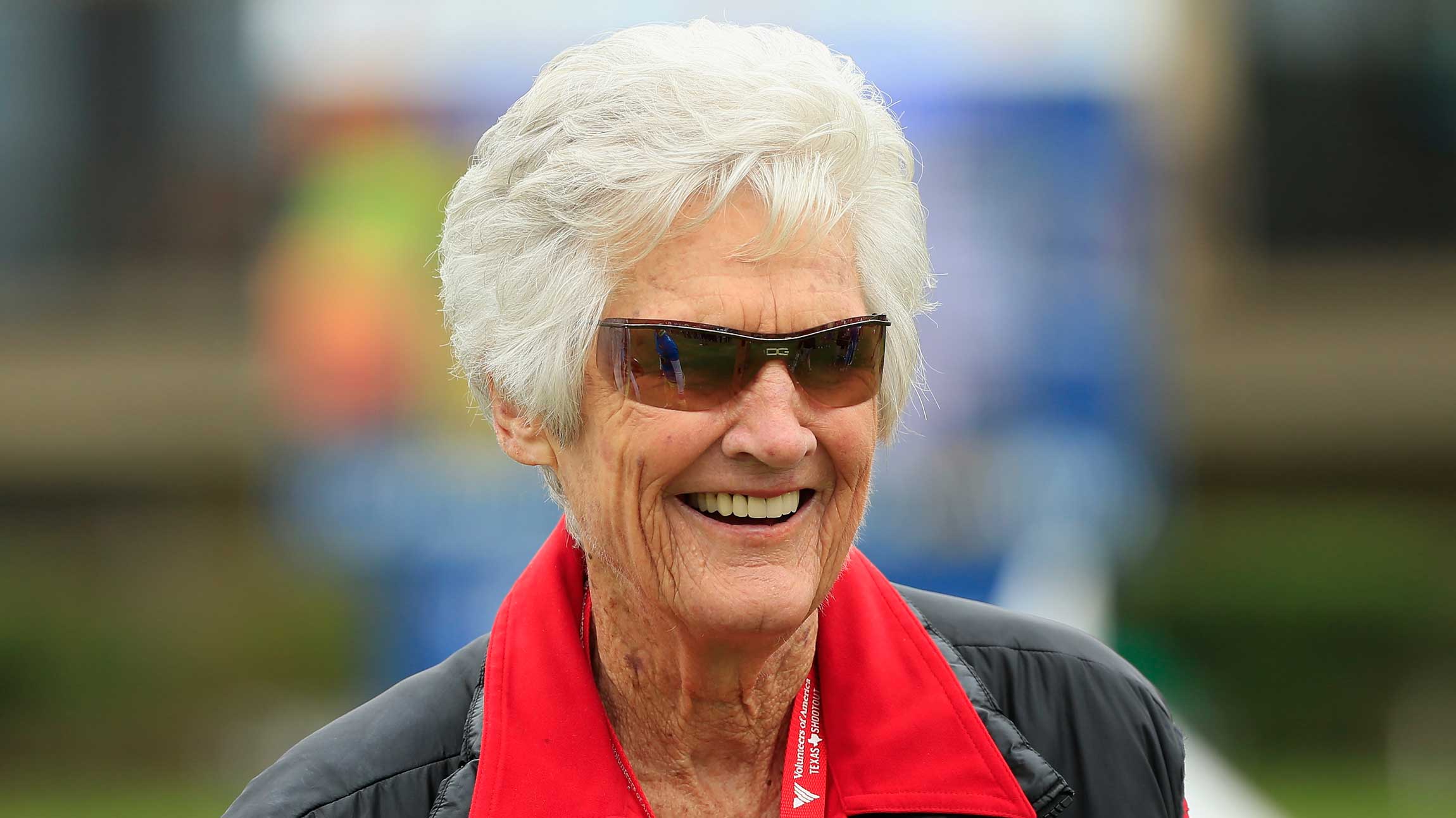 Golf legend Kathy Whitworth waits on the first tee during the third round of the Volunteers of America Texas Shootout at Las Colinas Country Club on April 30, 2016 in Irving, Texas