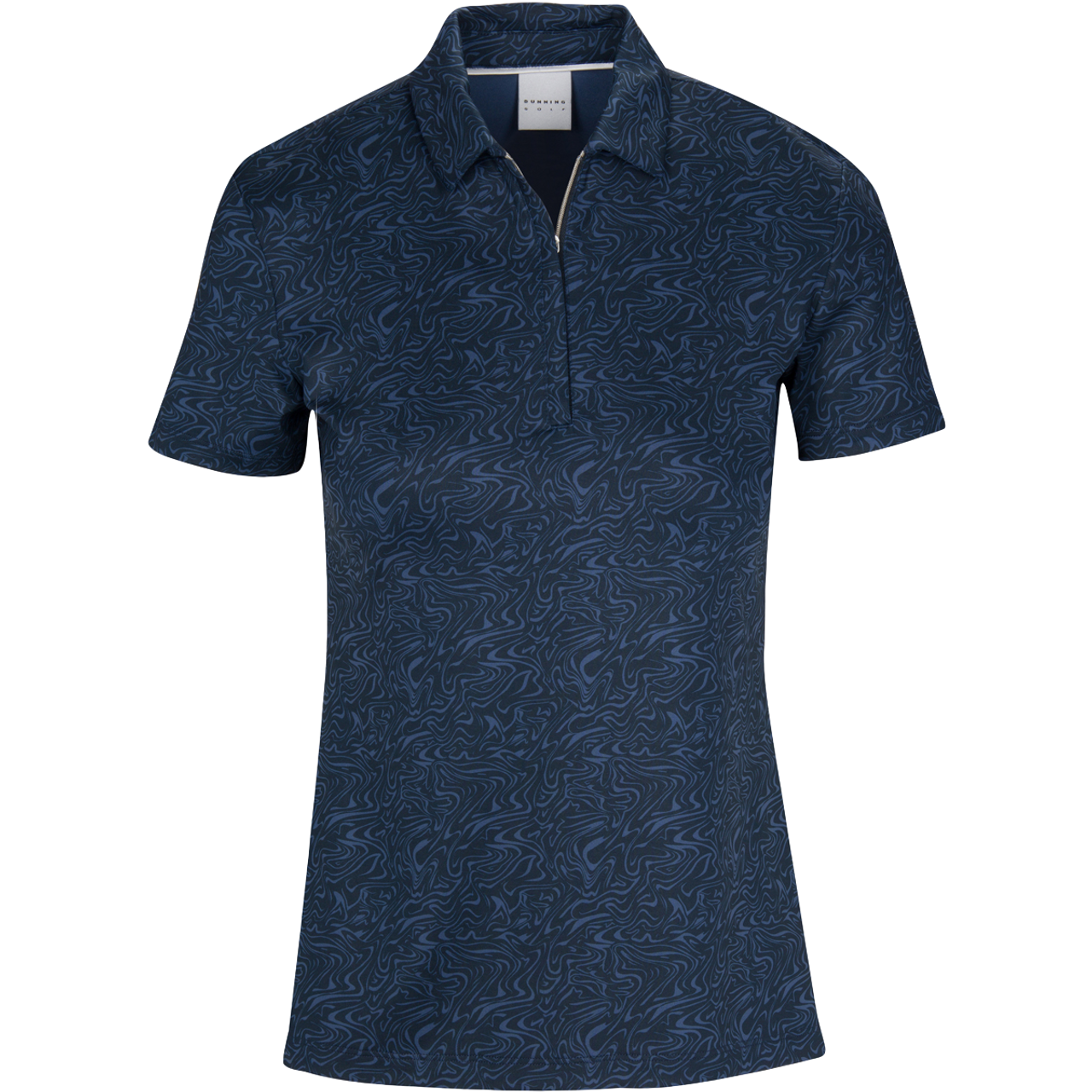 The Mia Zip Polo’s Moire print is accented with a metallic coil zipper, hidden zipper placket, and satin piping details. COOLMAX® permanent moisture management, superior stretch comfort and UPF 50+ sun protection unite in an athletic fit.