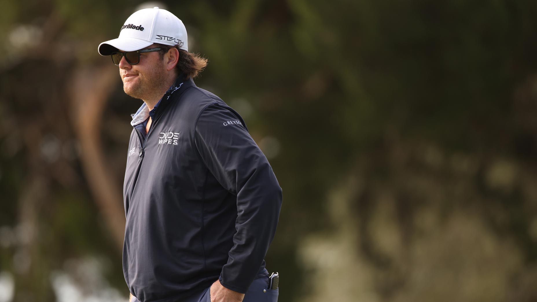Harry Higgs of the United States walks on the first green at Sea Island Resort Seaside Course on November 19, 2022 in St Simons Island, Georgia.