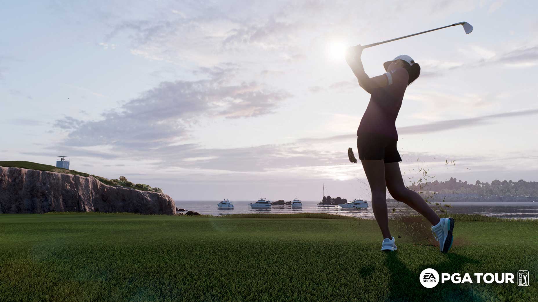 Danielle Kang hits an approach on No. 6 at Pebble Beach in a screenshot from EA Sports PGA Tour.