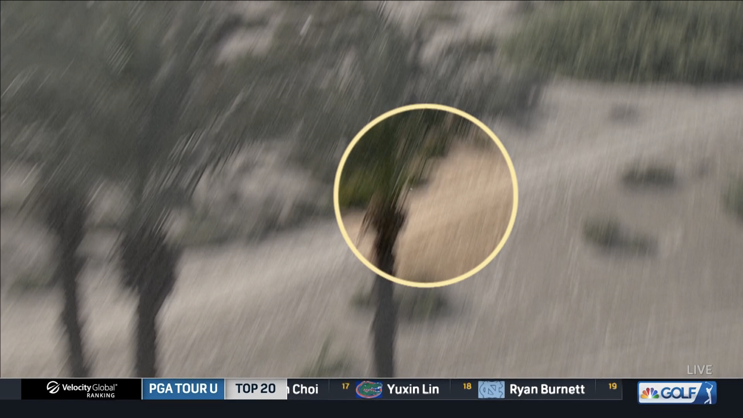 The last frame of a Golf Channel replay of Patrick Reed's tee shot on 17 Sunday at the Dubai Desert Classic.