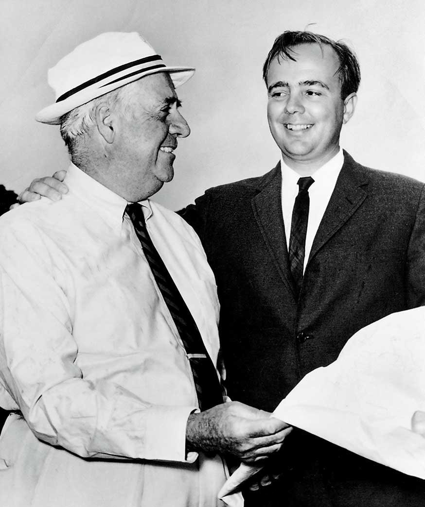 The junior and senior Joneses in the mid-1960s, collaborating on world-class Spyglass, where Bobby got a formative education in course design.