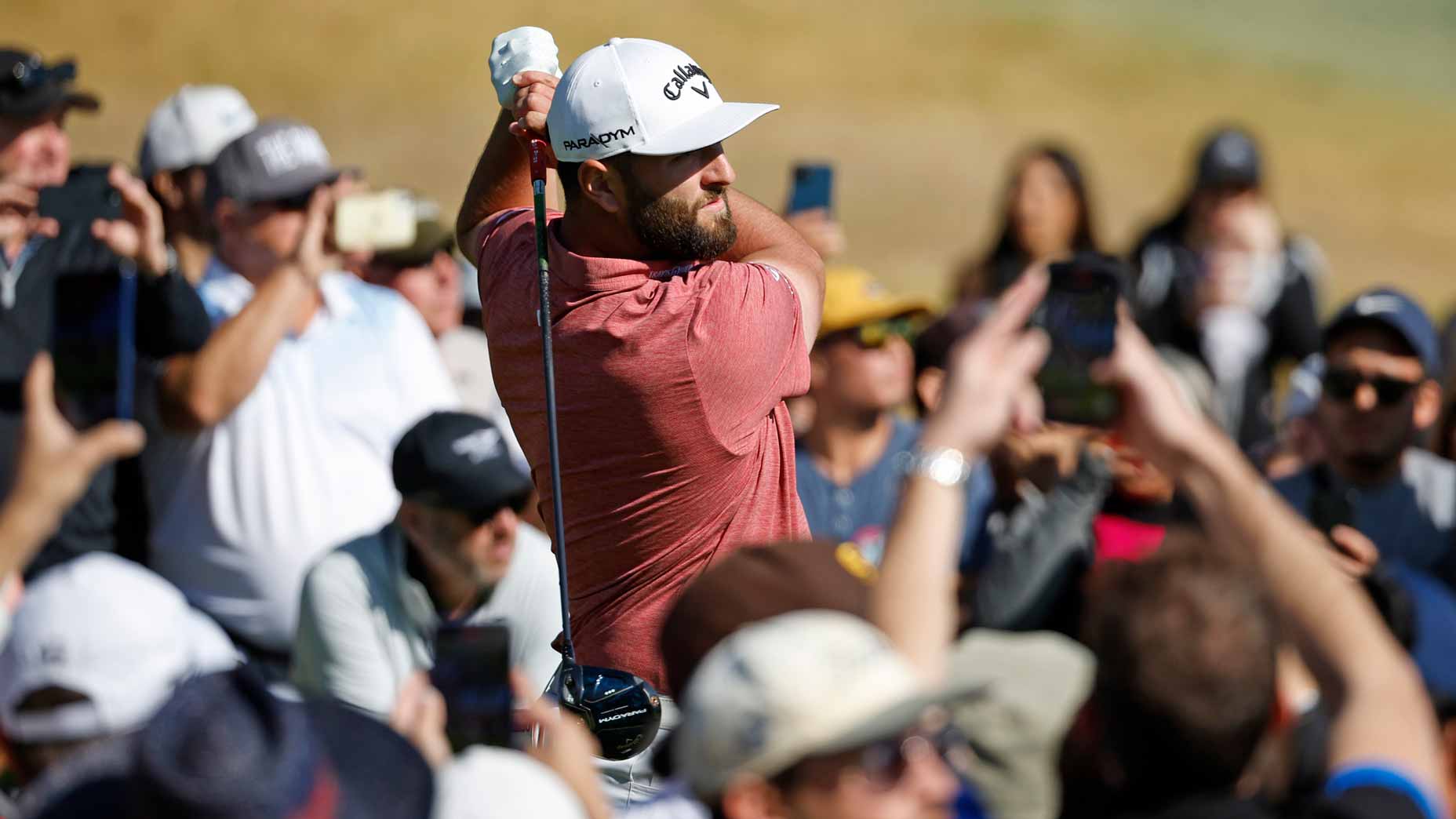 Jon Rahm of Spain plays his shot from the 15th tee during the final round of the The Genesis Invitational at Riviera Country Club on February 19, 2023 in Pacific Palisades, California.