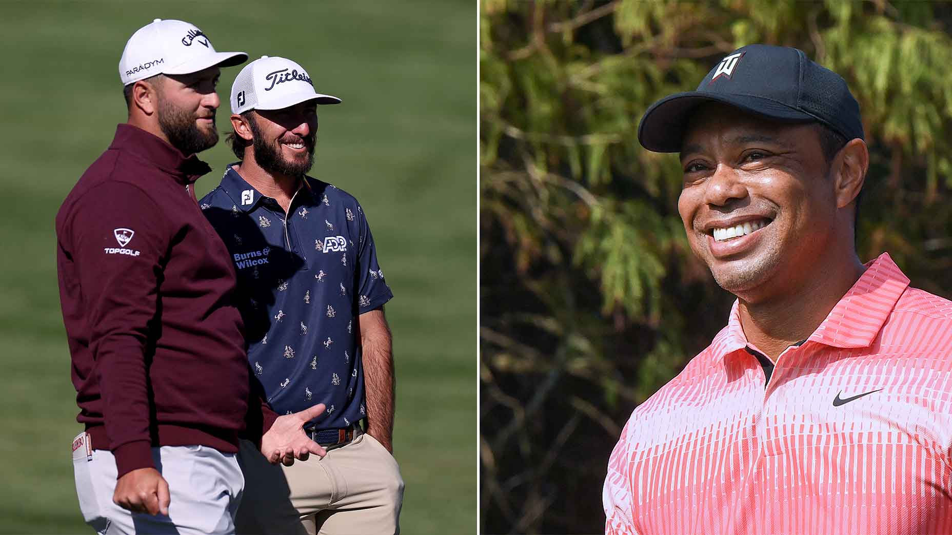 (L-R) Jon Rahm of Spain and Max Homa of the United States stand on the second hole during the first round of the WM Phoenix Open at TPC Scottsdale on February 09, 2023 in Scottsdale, Arizona.
