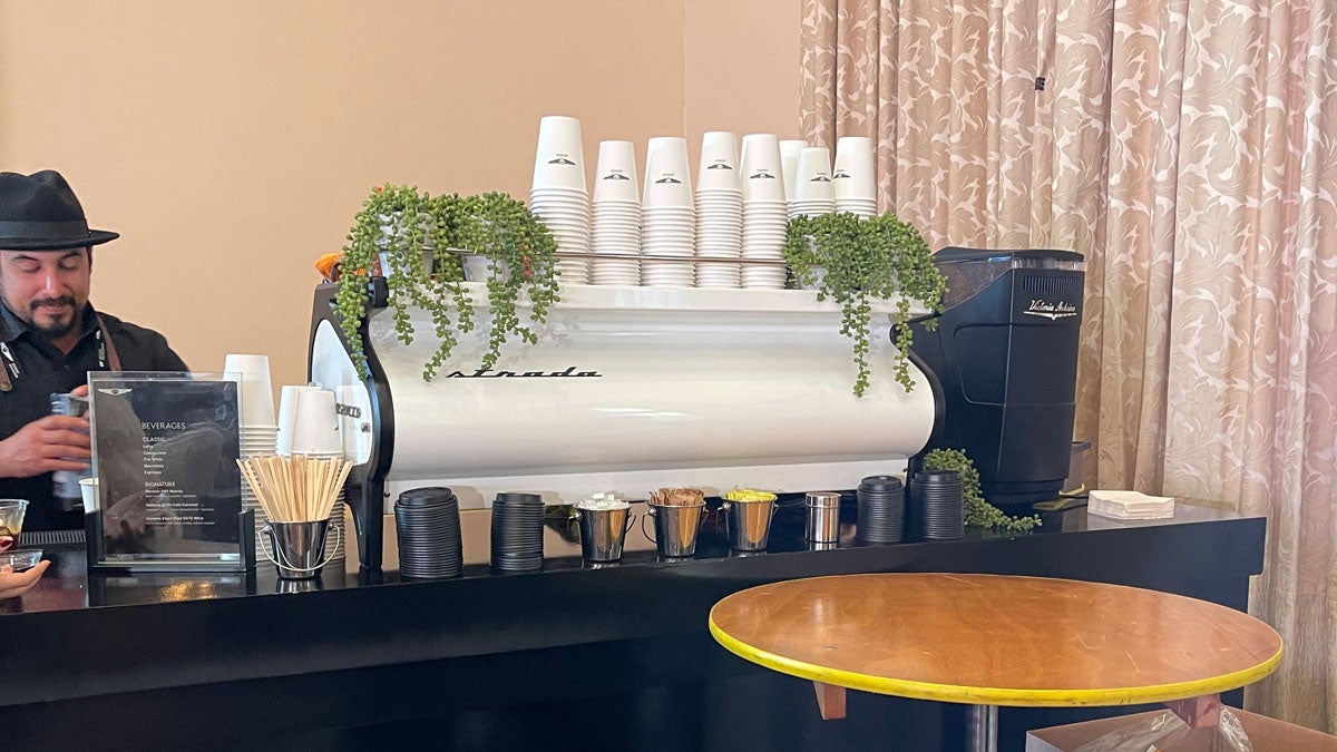 The coffee station in the Genesis media center