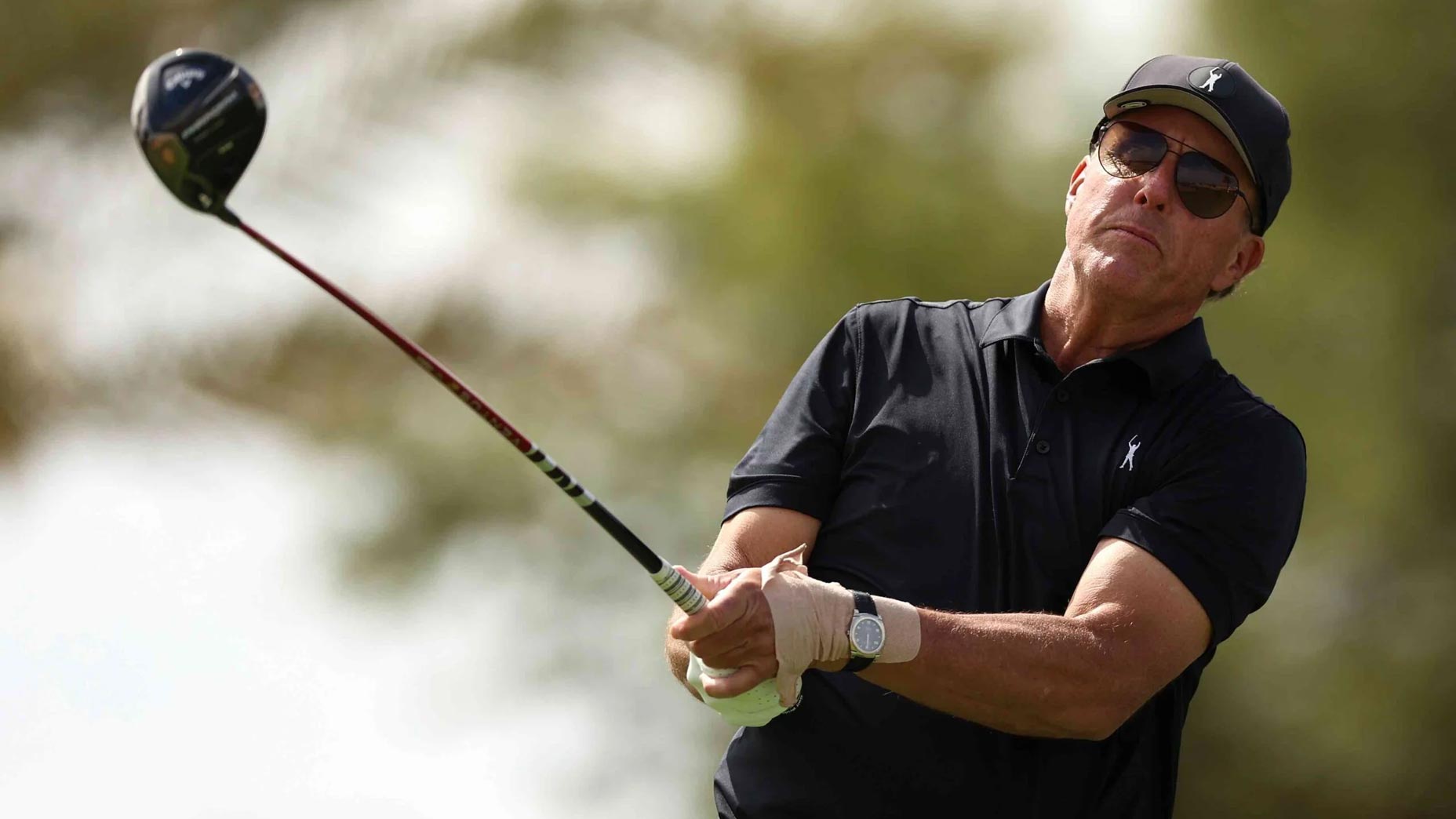 Phil Mickelson hits driver at Saudi International