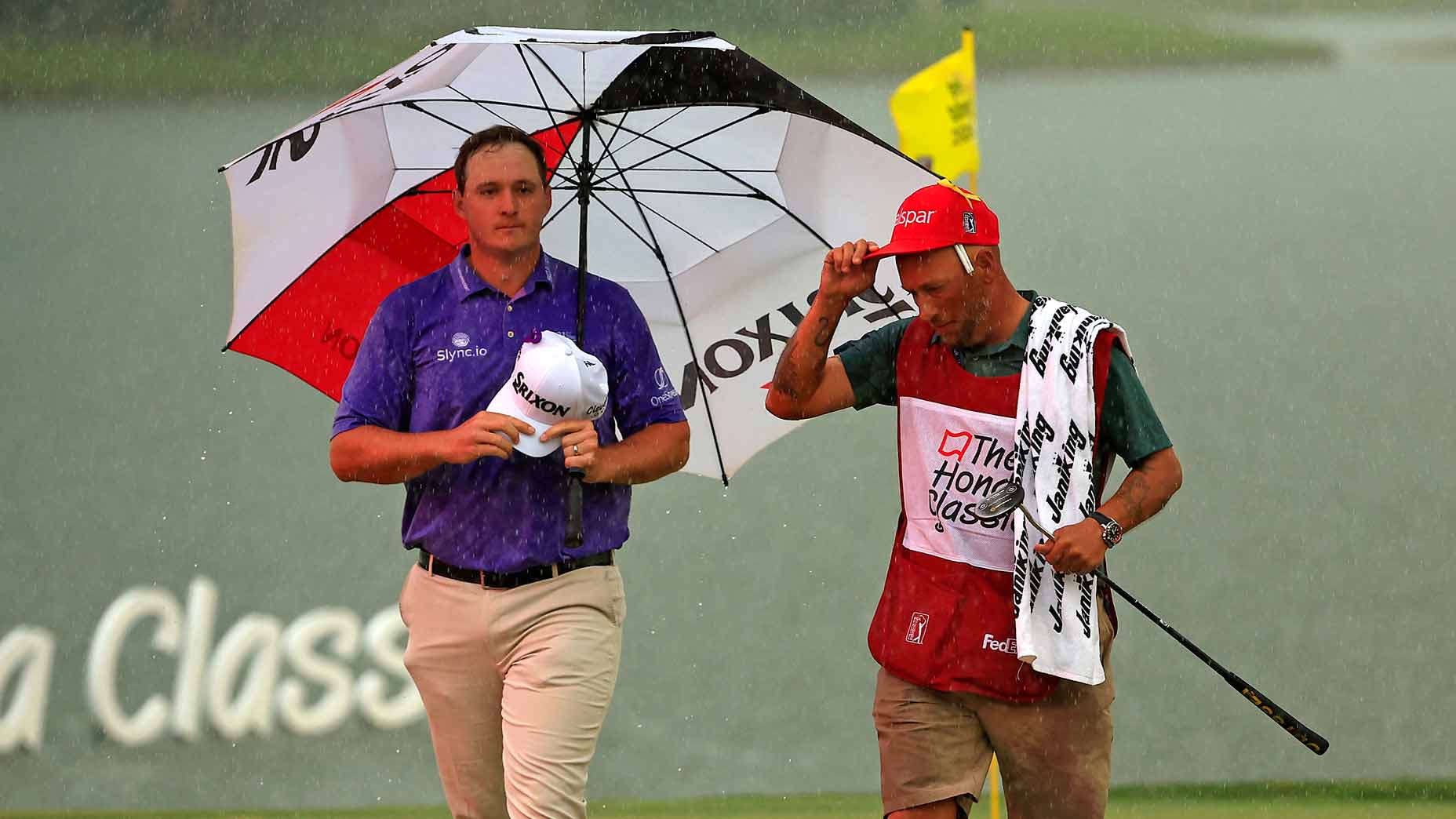 Sepp Straka with caddie after winning 2022 Honda Classic